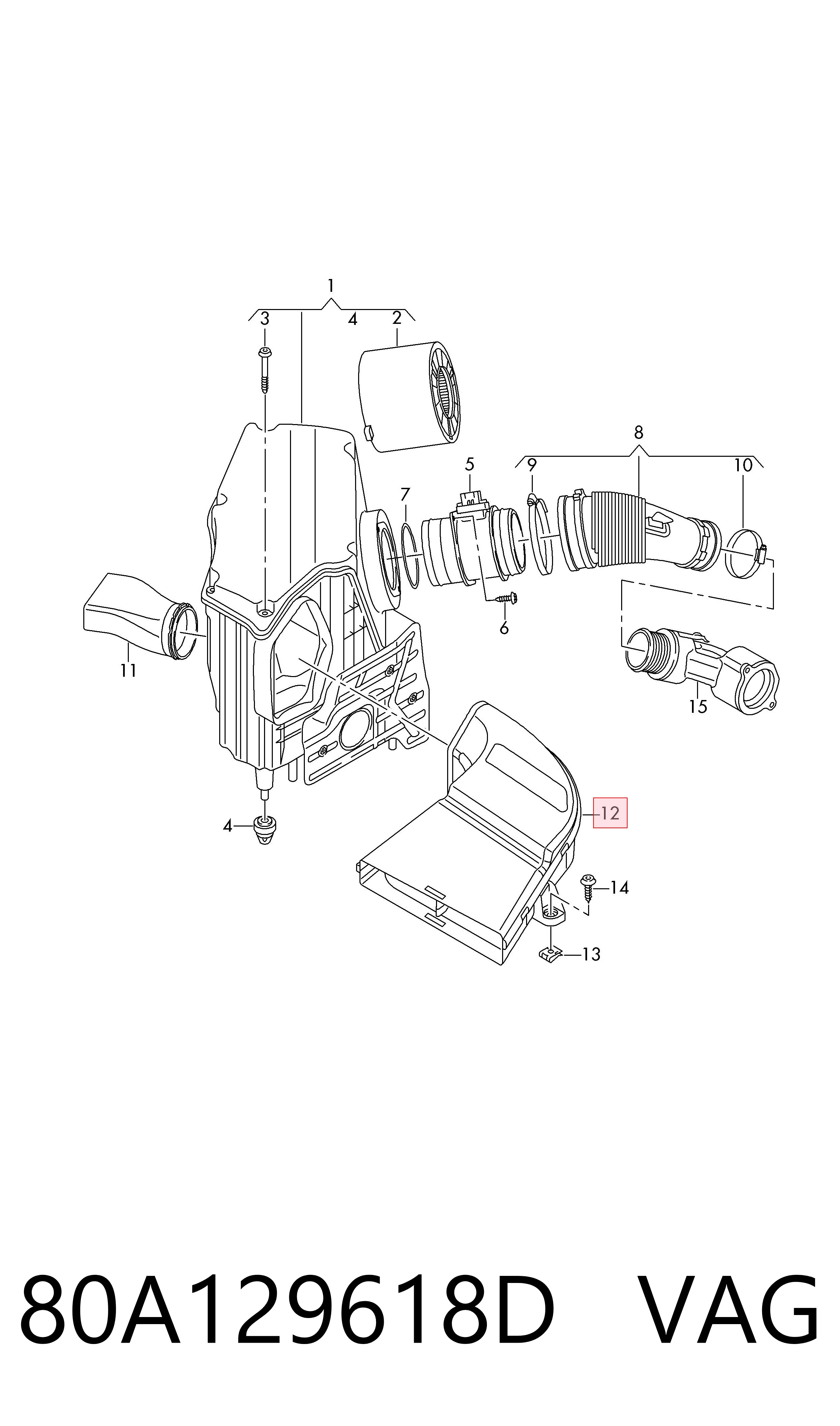 80A129618D VAG Tubo flexible de aspiración, filtro de aire