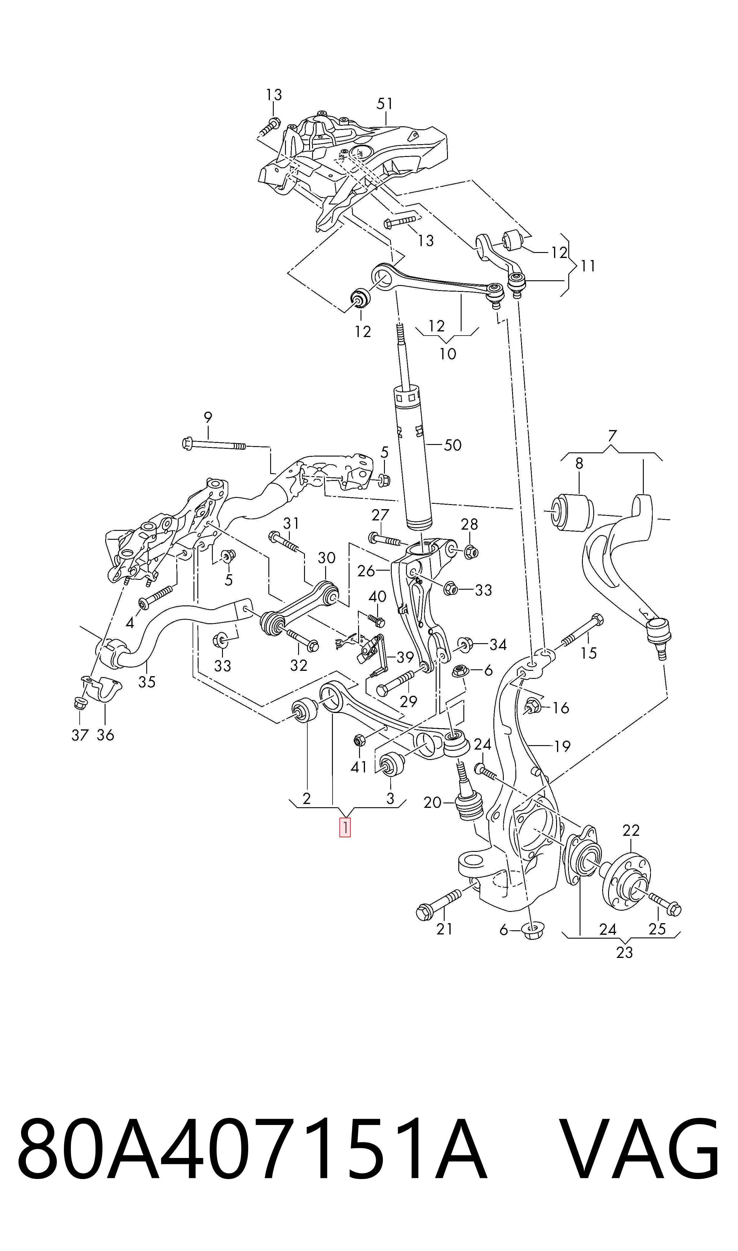 80A407151A VAG Brazo inferior izquierdo de la suspensión delantera