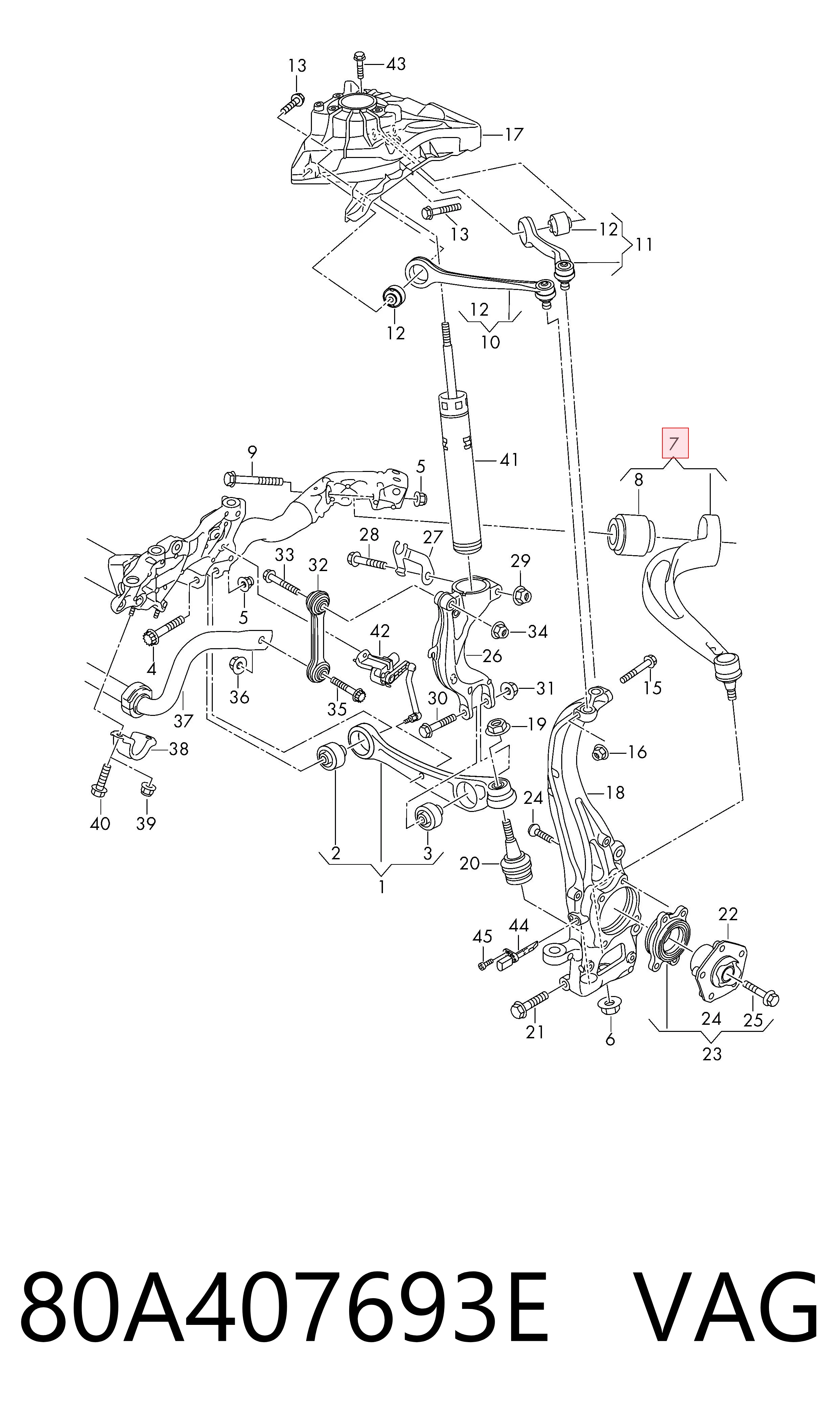 80A407693E VAG Brazo inferior izquierdo de la suspensión delantera