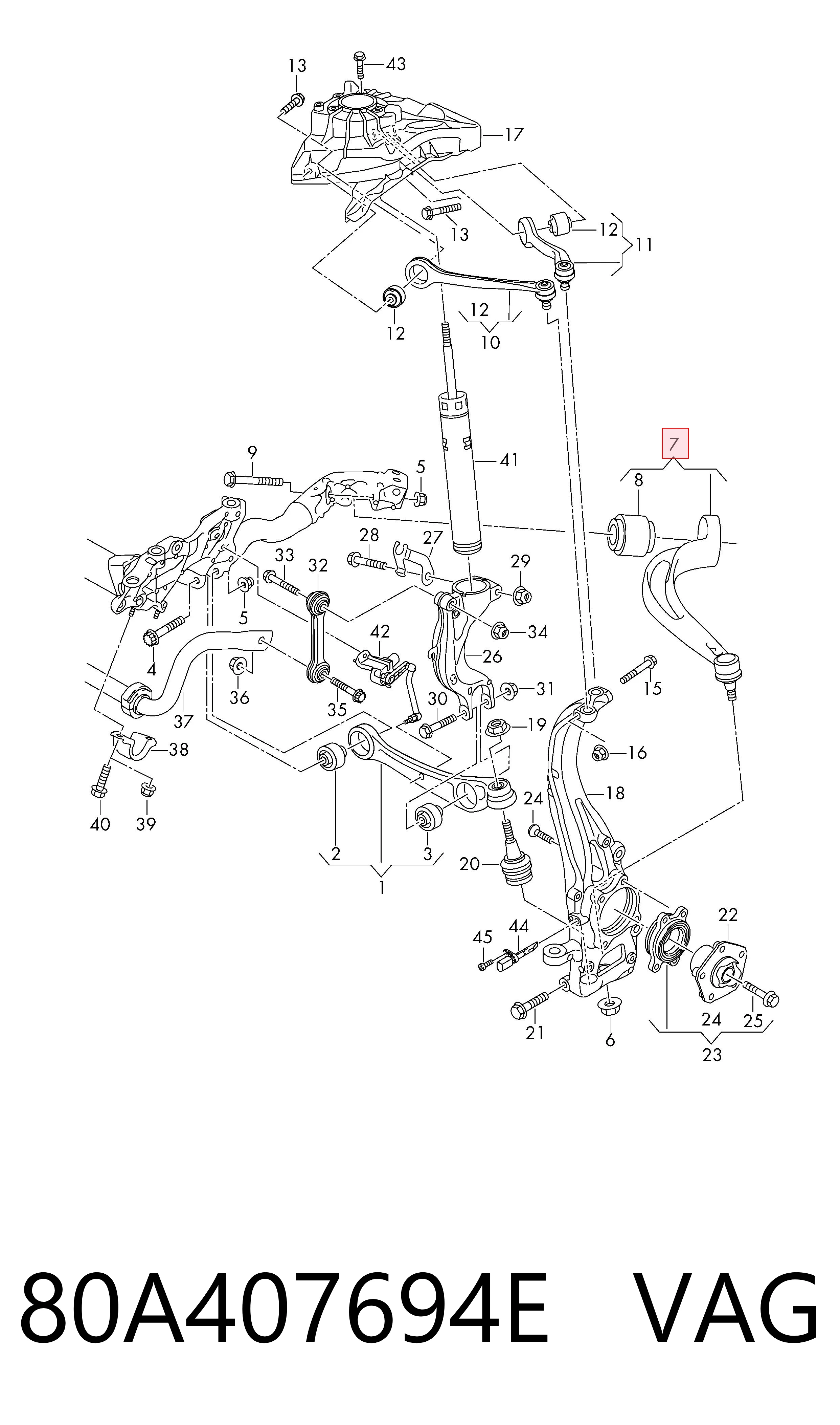80A407694E VAG Brazo inferior derecho de la suspensión delantera
