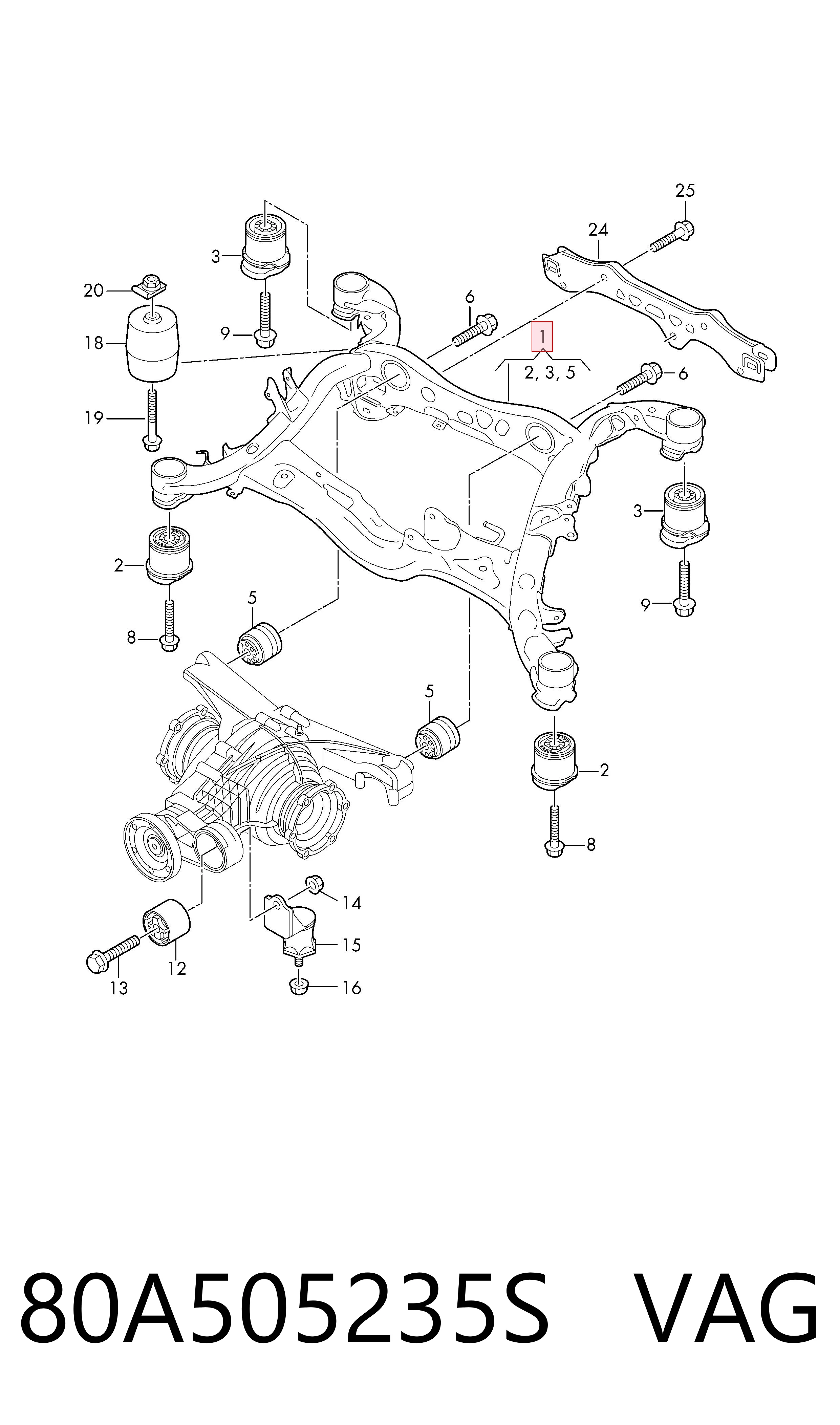 80A505235S VAG Subchasis trasero soporte motor