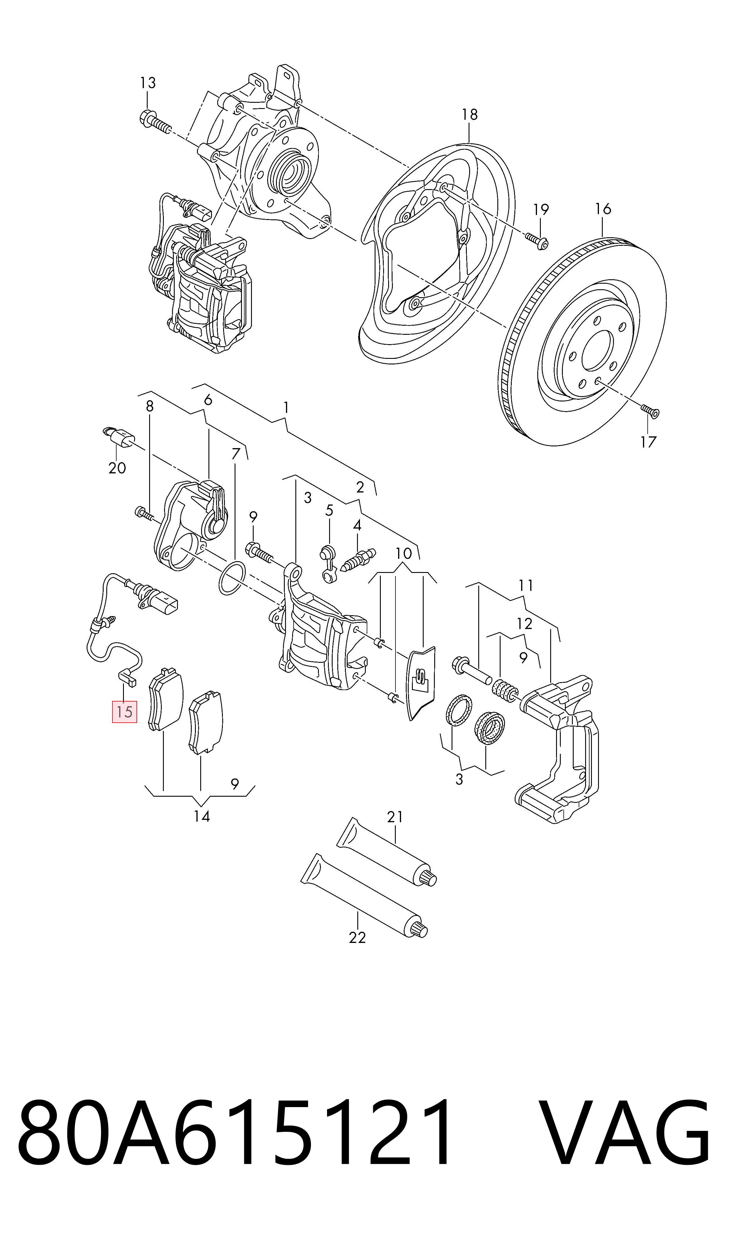 Comprar 80A615121 VAG Sensor de desgaste de pastillas de freno trasero