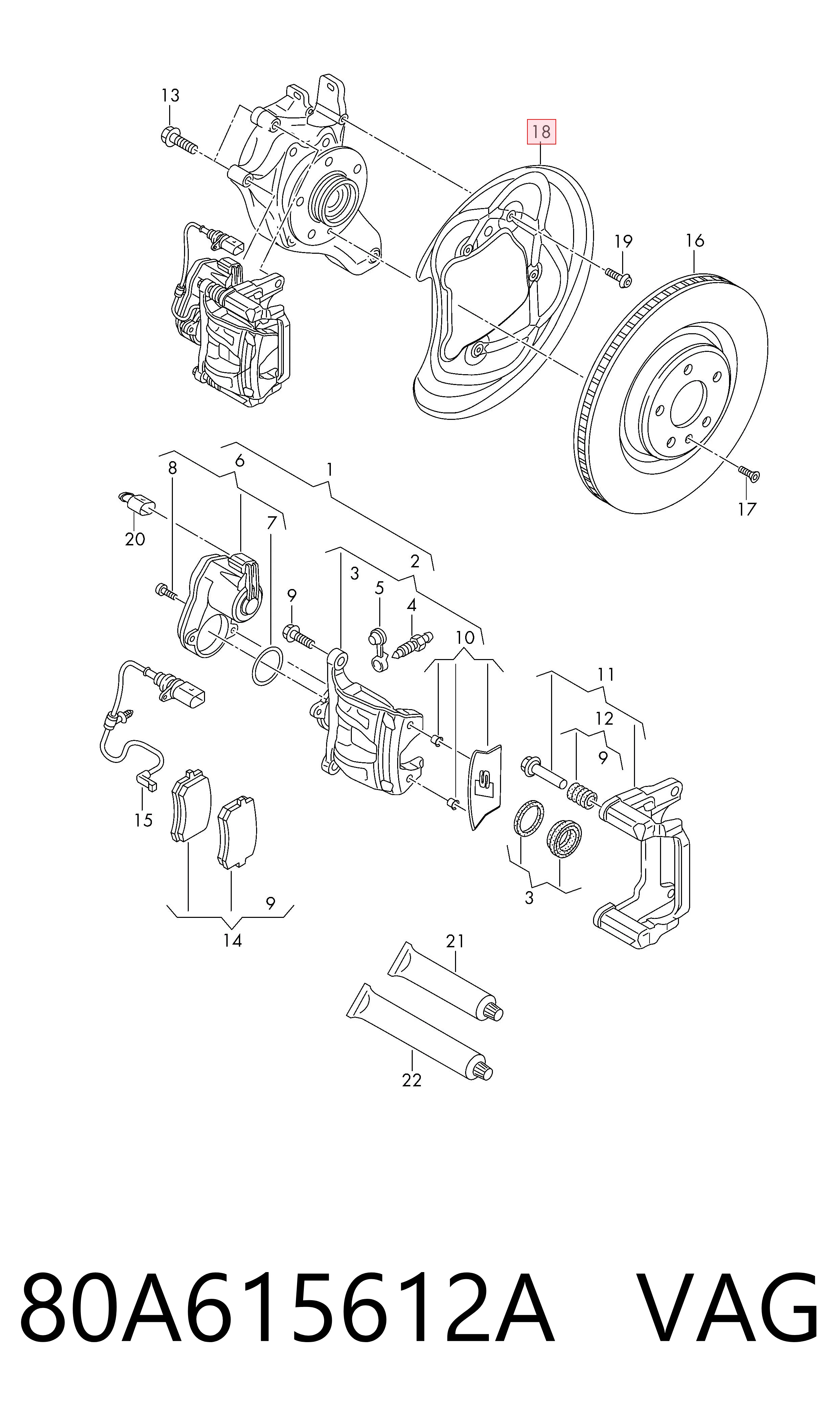 80A615612A VAG Protector de disco de freno trasero derecho