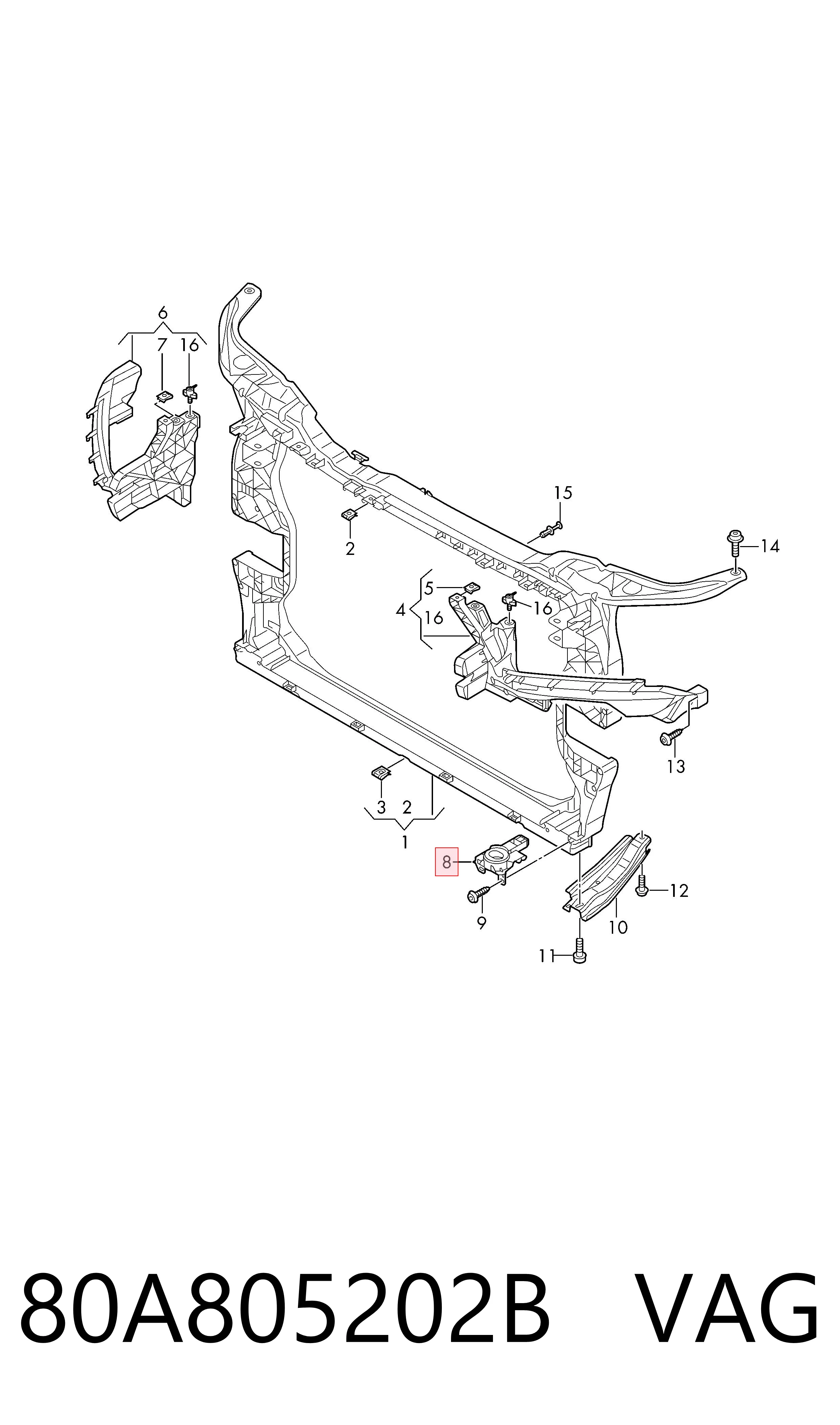 80A805202B VAG Soporte inferior de fijación del radiador