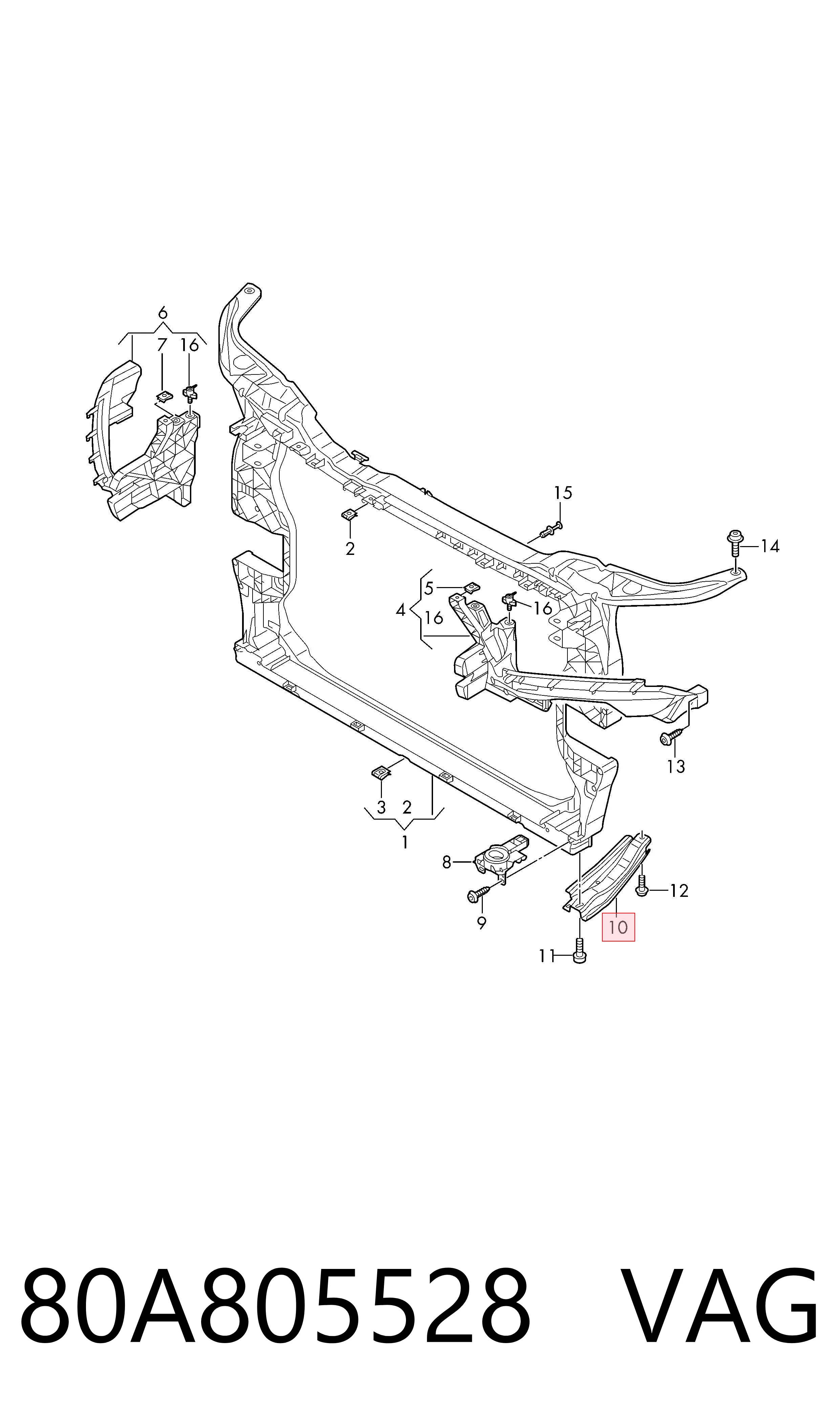 Soporte inferior del marco del radiador VAG 80A805528 precio, desde 25,87 EUR