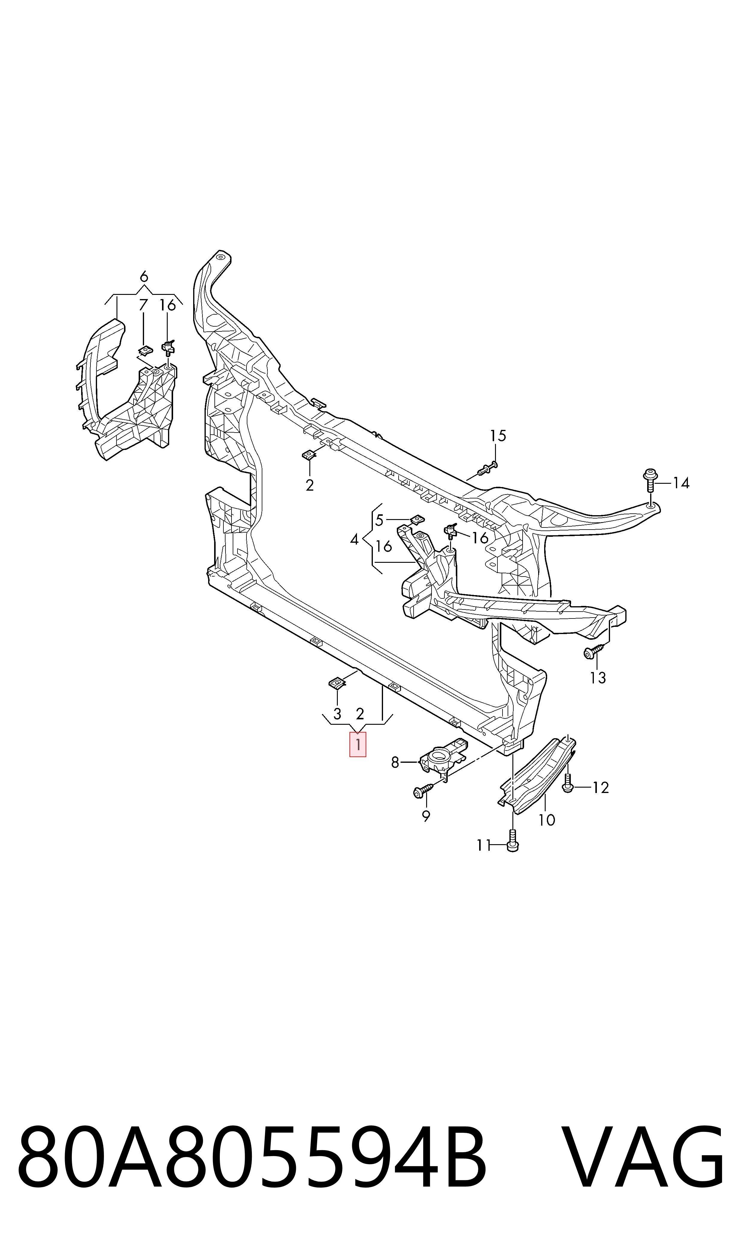 80A805594B VAG Soporte de radiador completo (panel de montaje para foco)