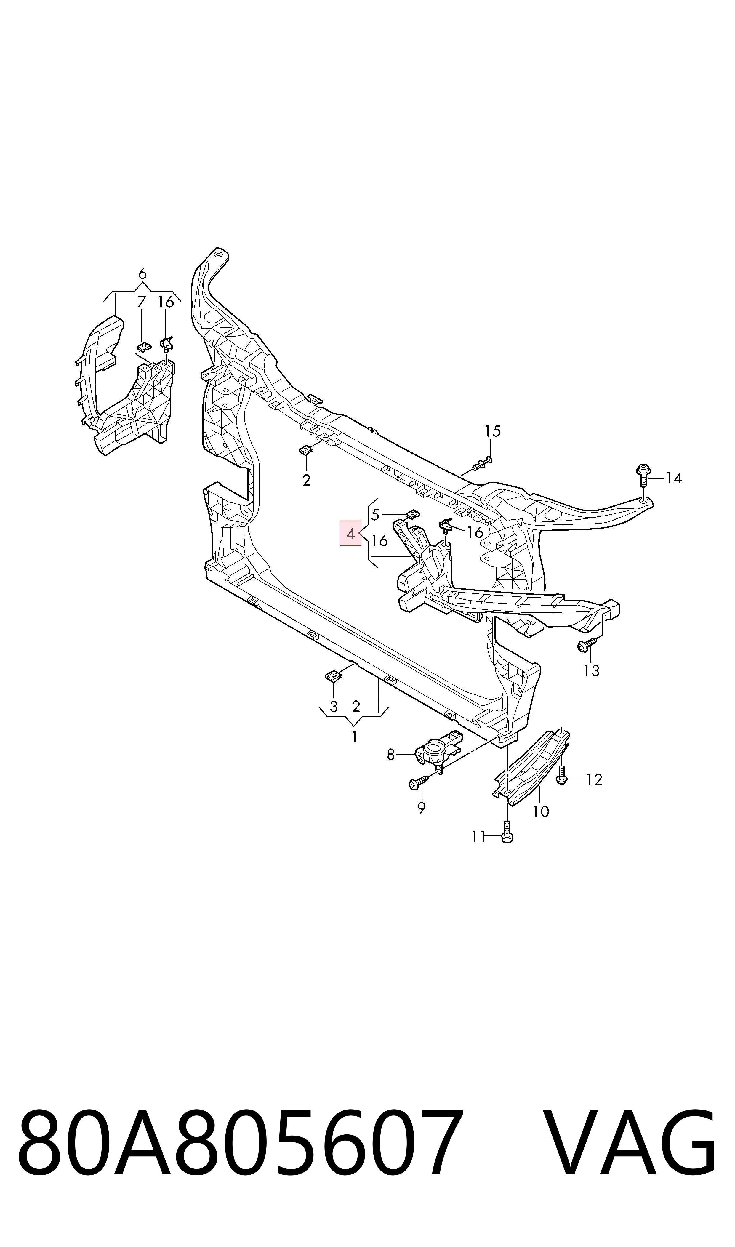 80A805607 VAG Soporte de montaje de faros delantero izquierdo
