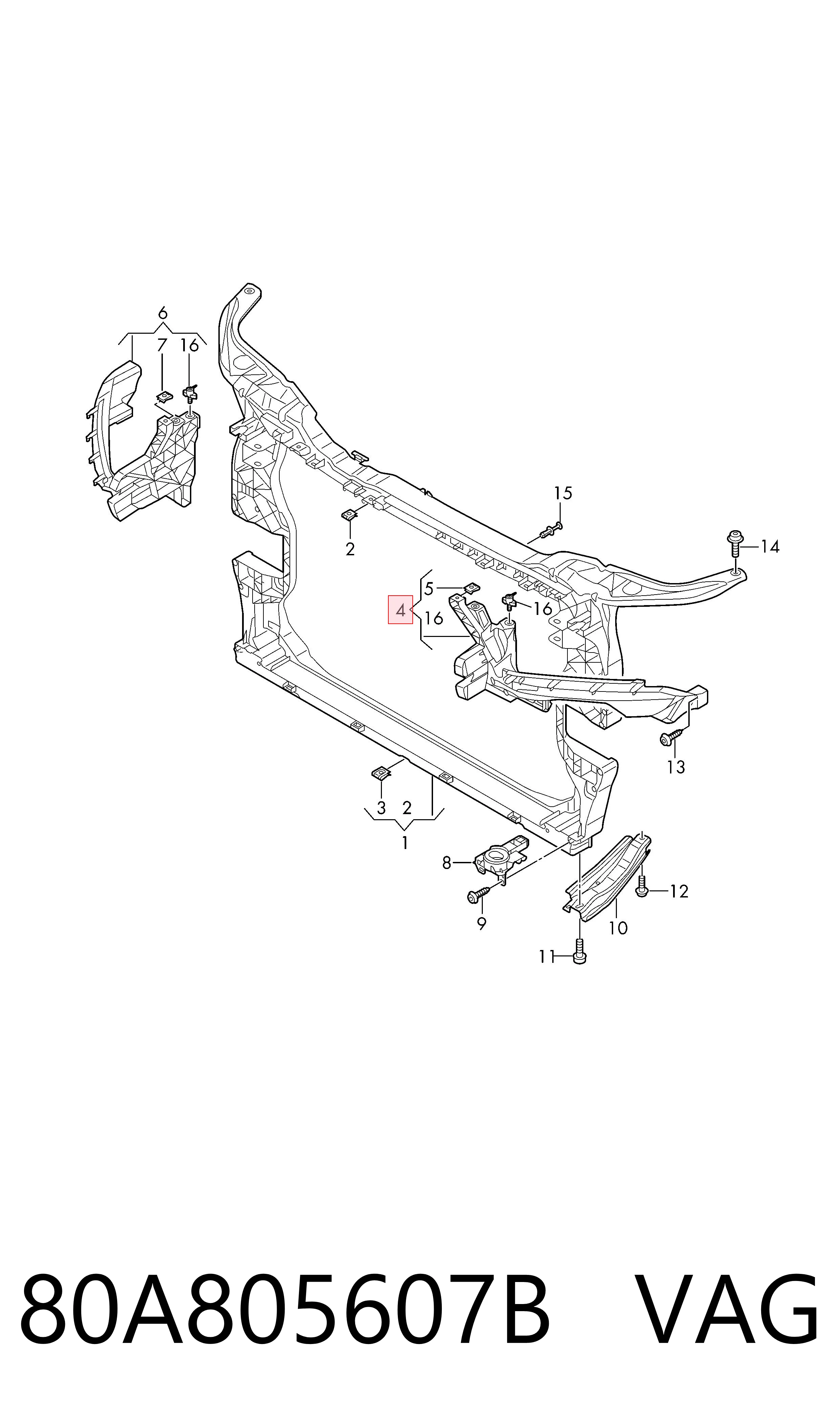 80A805607B VAG Soporte de montaje de faros delantero izquierdo