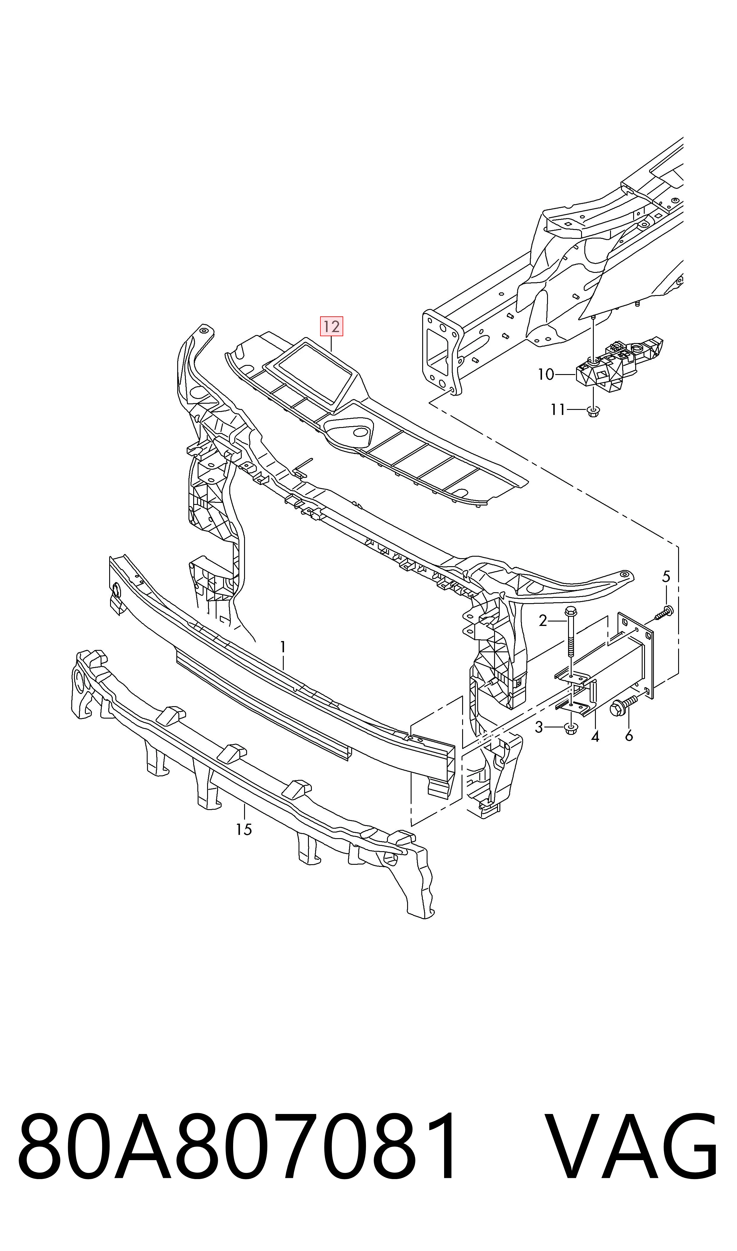 80A807081 VAG Cubierta superior del panel frontal (soporte del radiador)