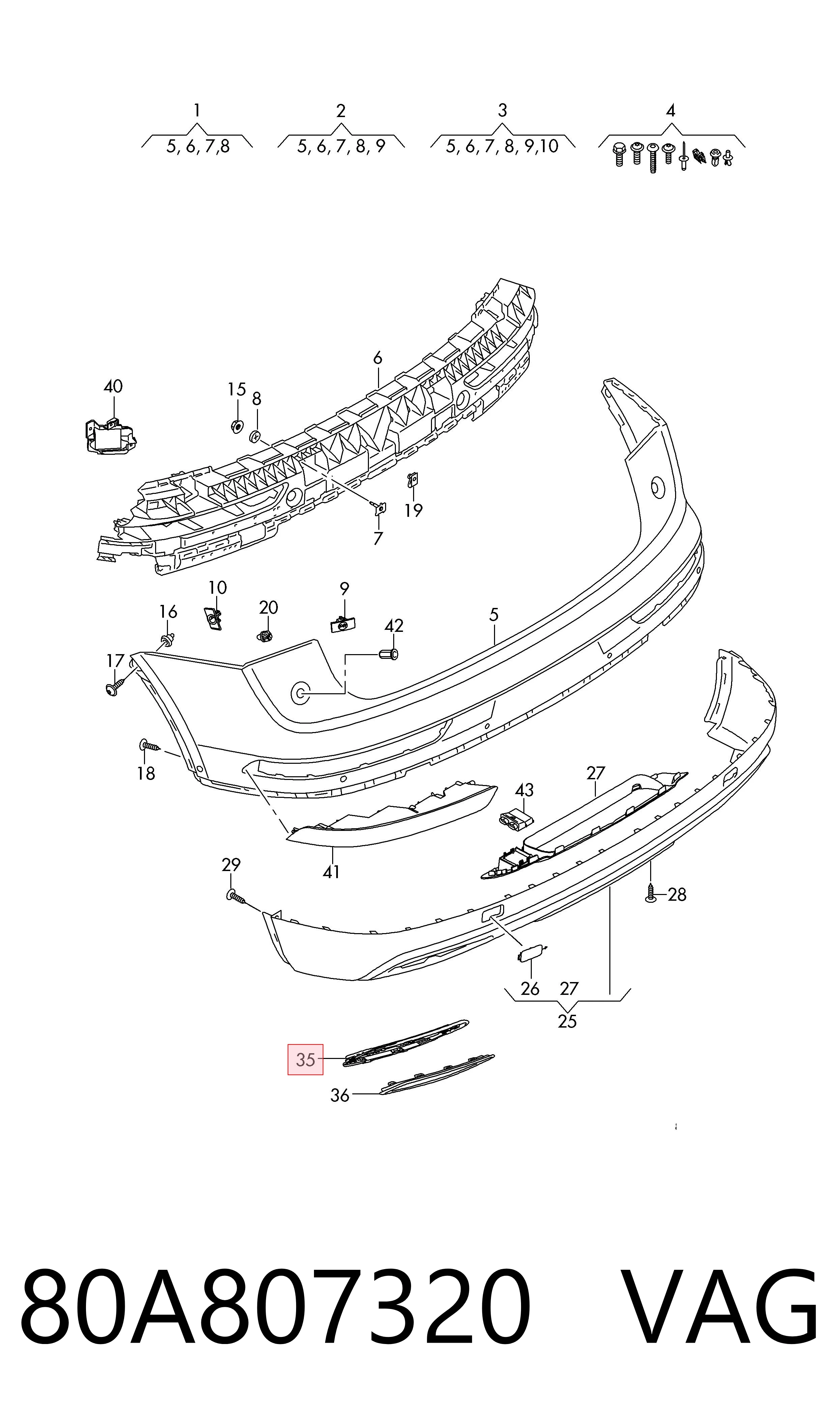 80A807320 VAG Soporte del paragolpes trasero derecho