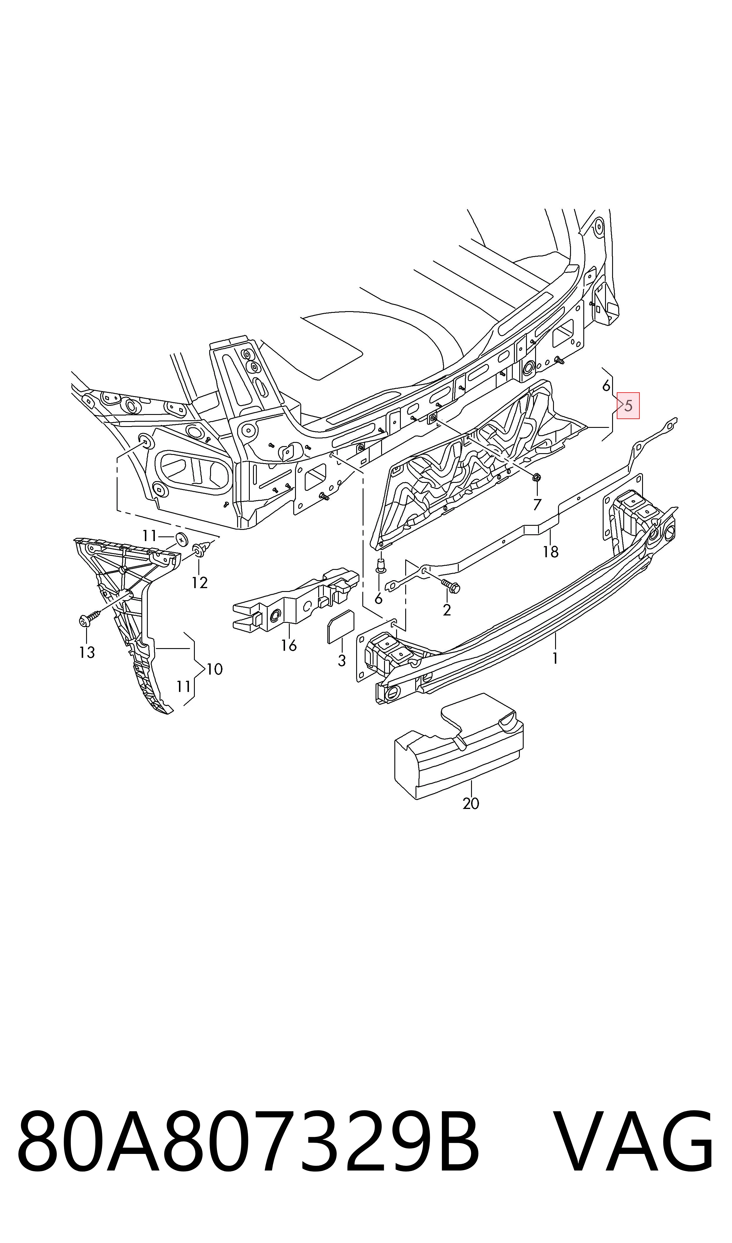 Comprar 80A807329B VAG Soporte central del parachoques trasero