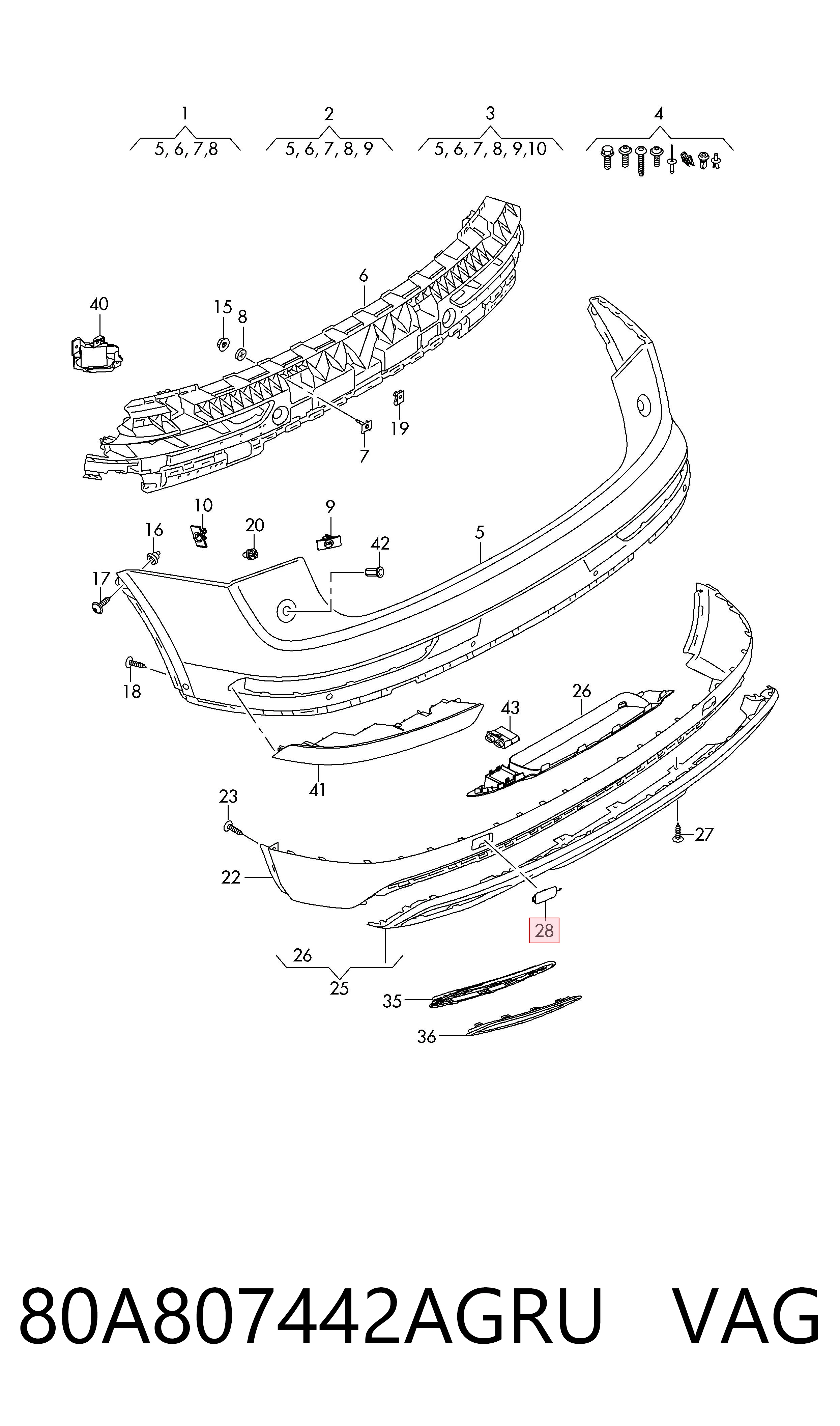 80A807442AGRU VAG Cobertura de parachoques, enganche de remolque, delantera 