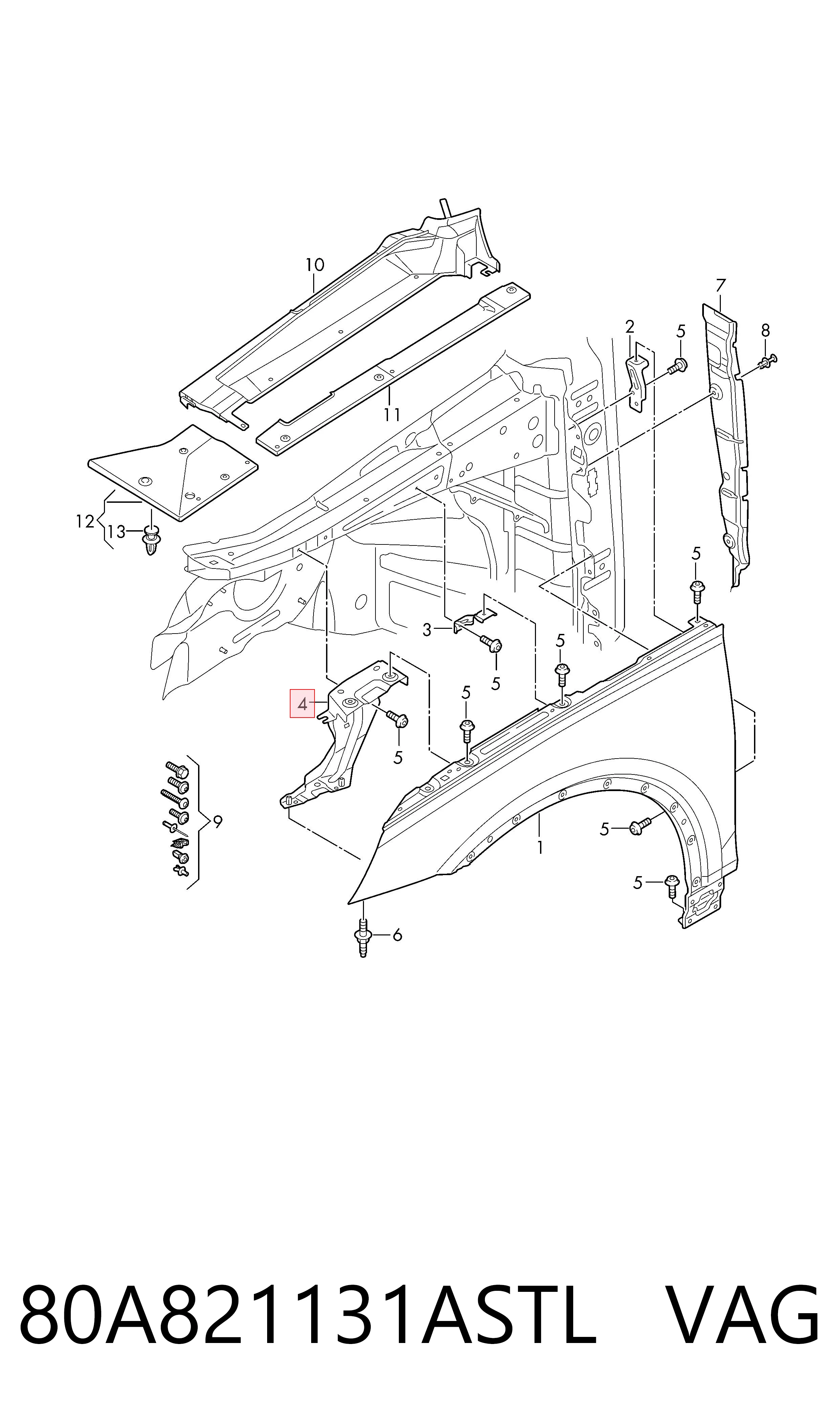 Comprar 80A821131ASTL VAG Soporte delantero izquierdo para aleta delantera