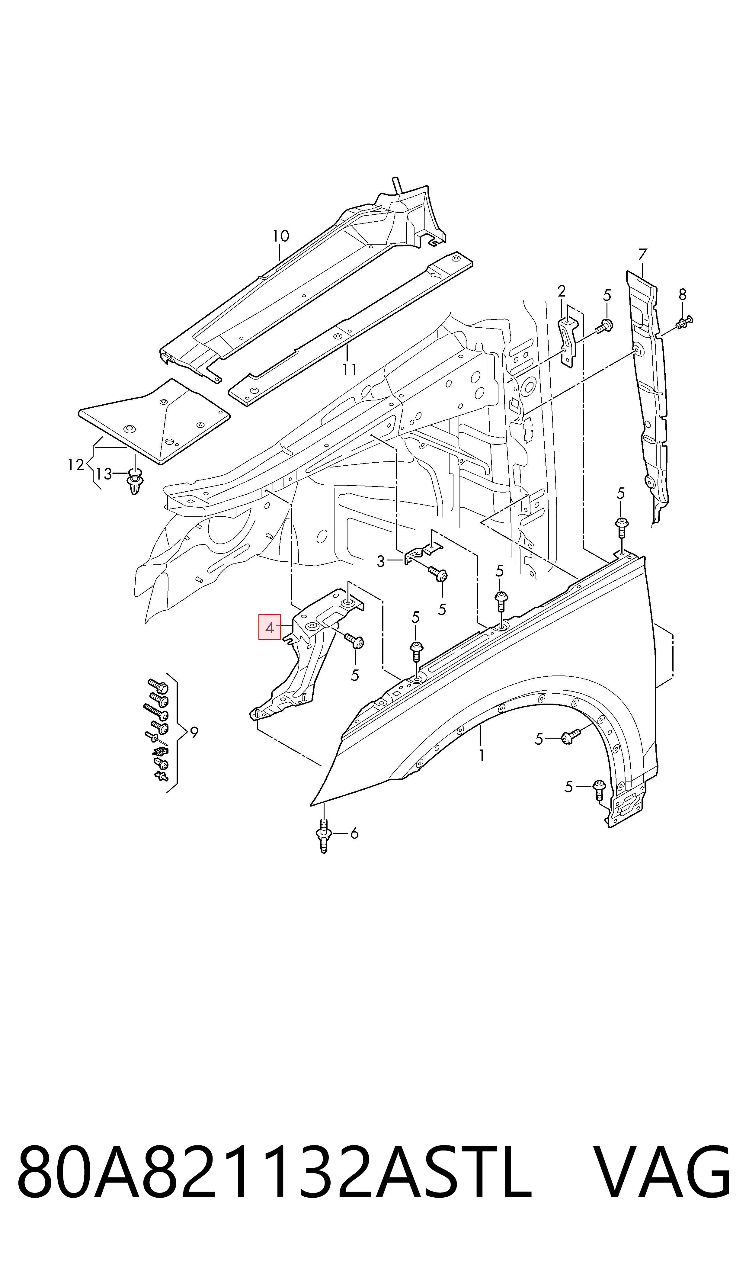 Soporte delantero de guardabarros delantero derecho VAG 80A821132ASTL precio, desde 83,67 EUR