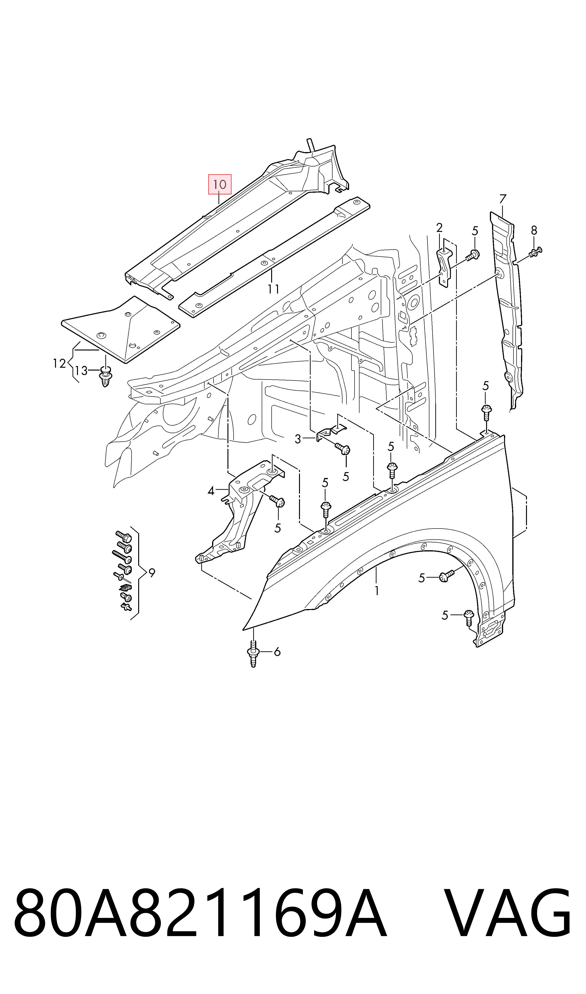 Sellado de guardabarros VAG 80A821169A precio, desde 35,81 EUR
