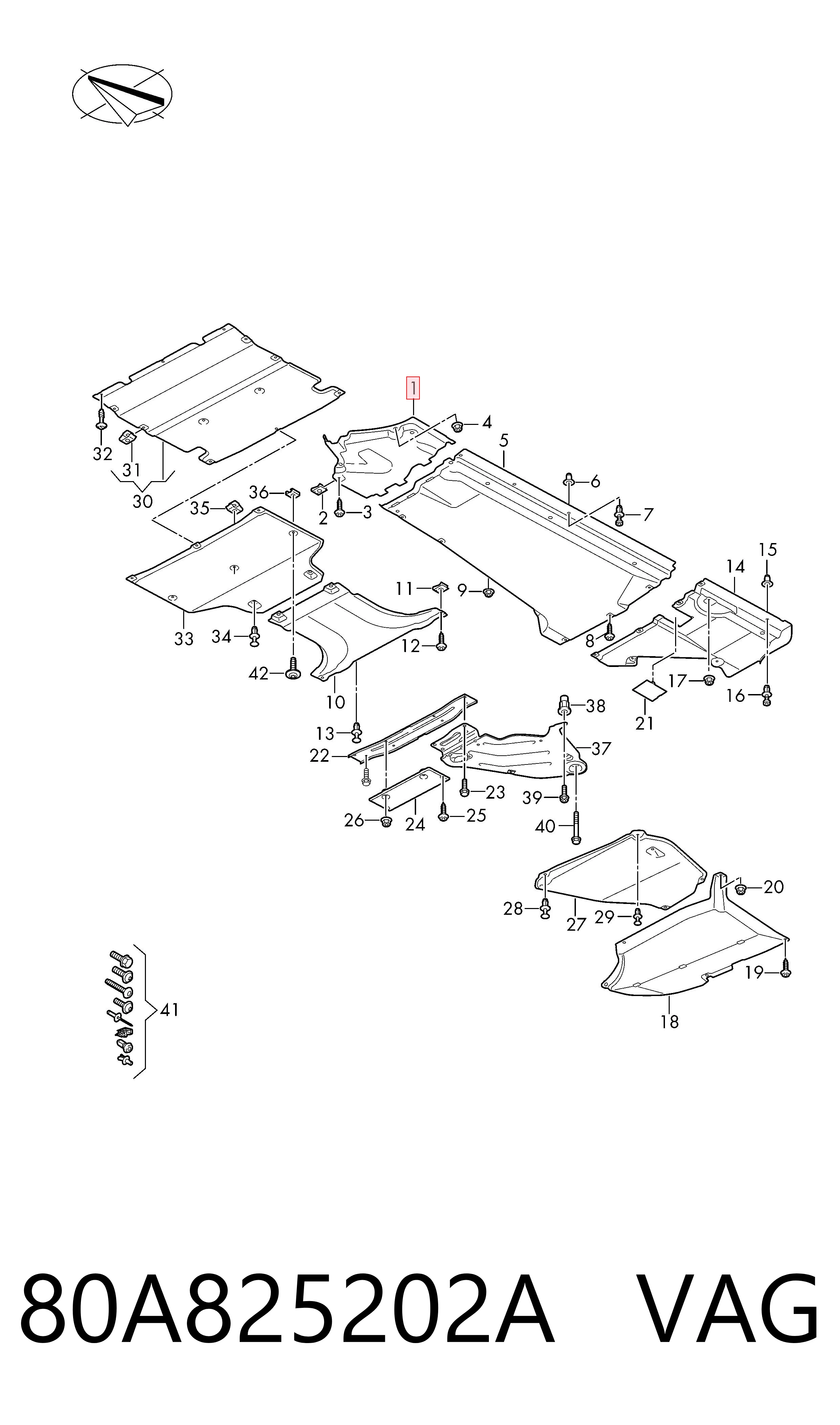 80A825202A VAG Protección inferior derecha
