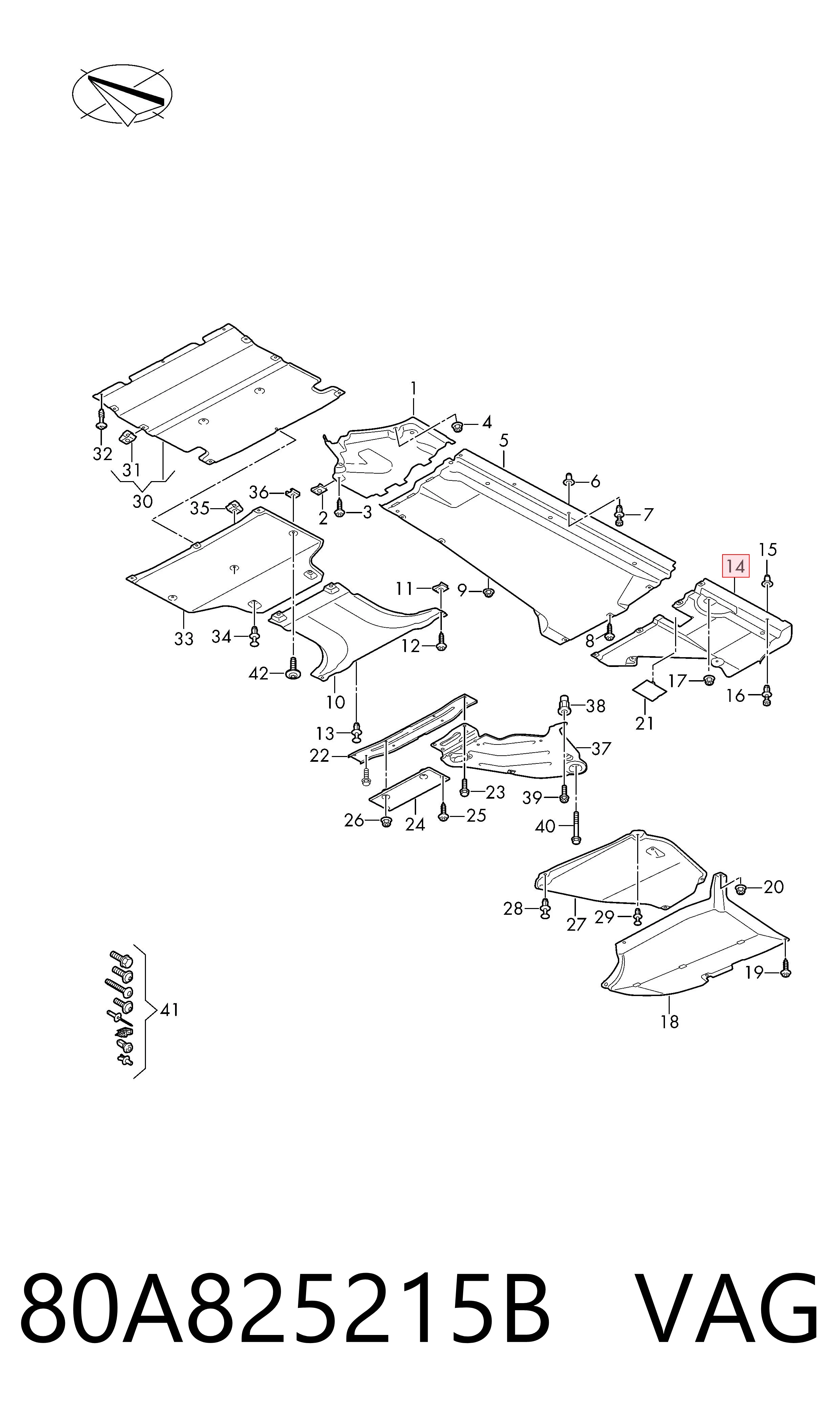 80A825215B VAG Protección inferior trasera izquierda
