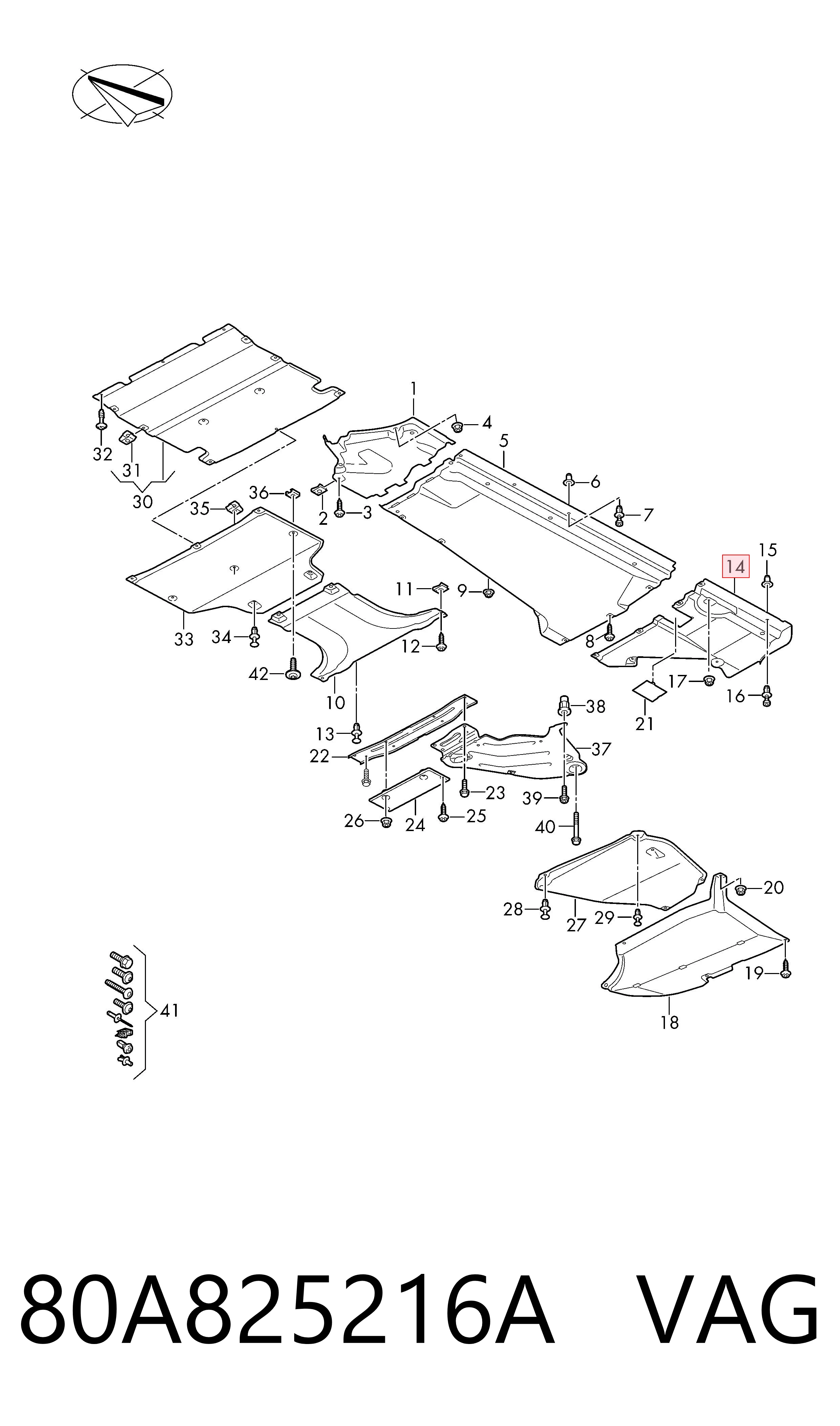 80A825216A VAG Protección inferior trasera derecha
