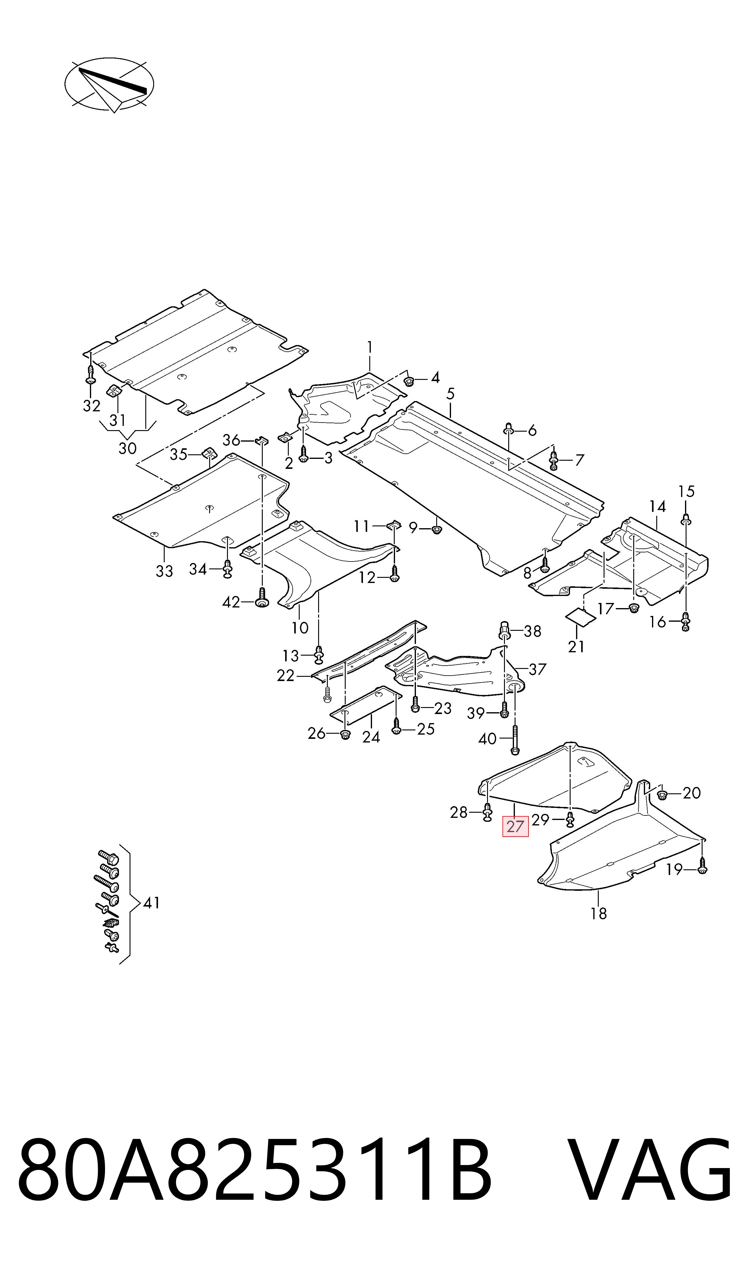 80A825311B VAG Protección inferior trasera derecha