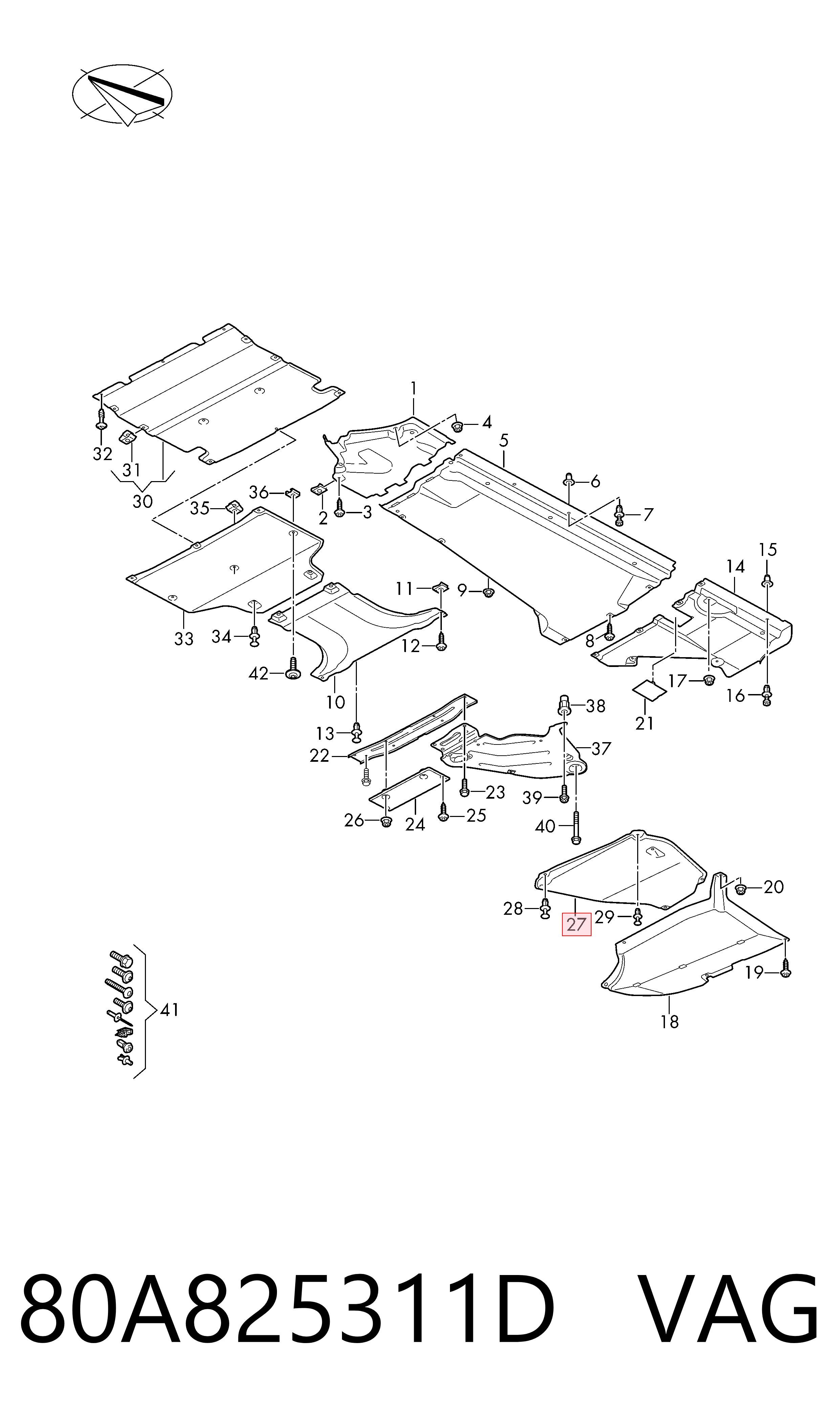 80A825311D VAG Protección inferior trasera derecha