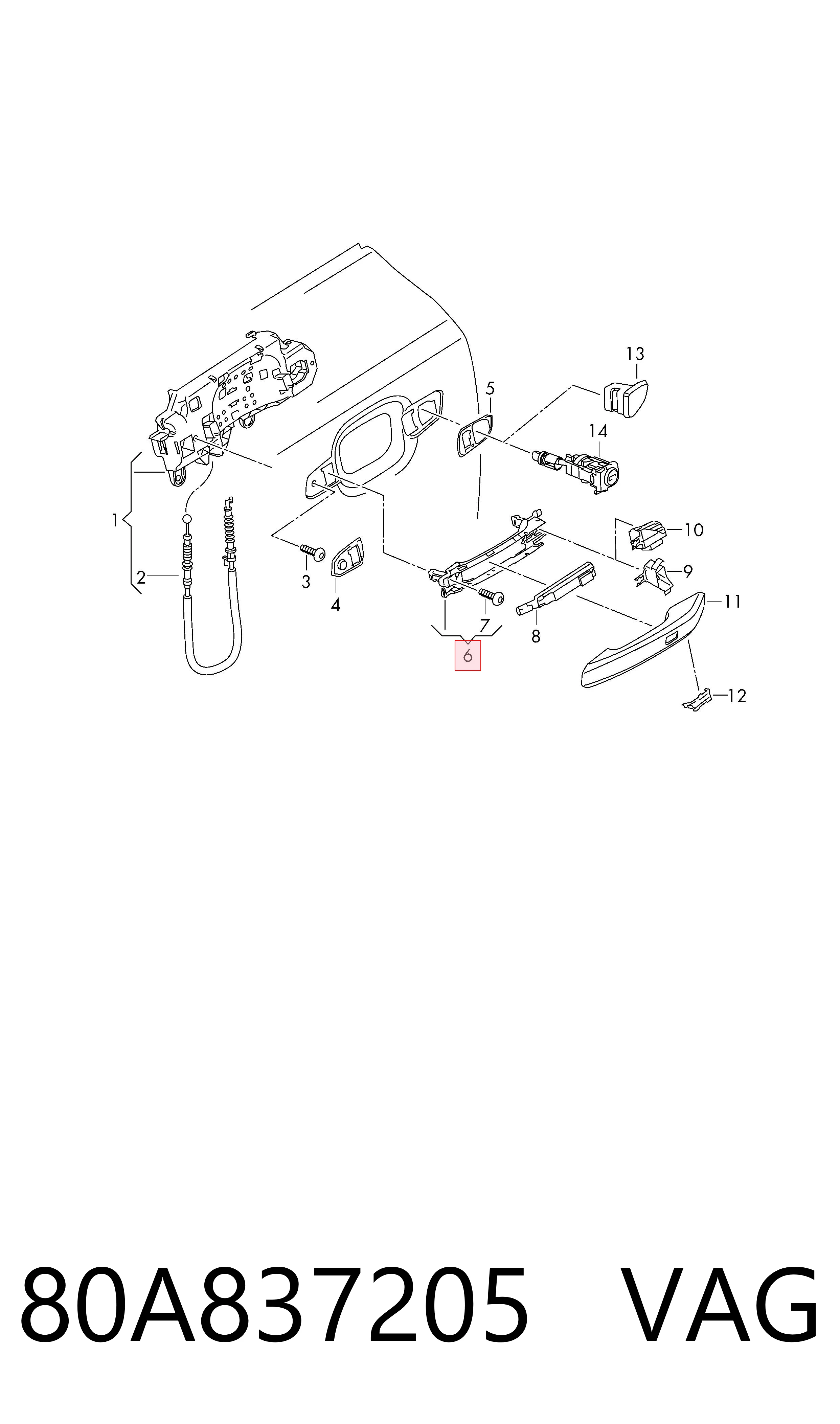 80A837205 VAG Manija exterior trasera izquierda