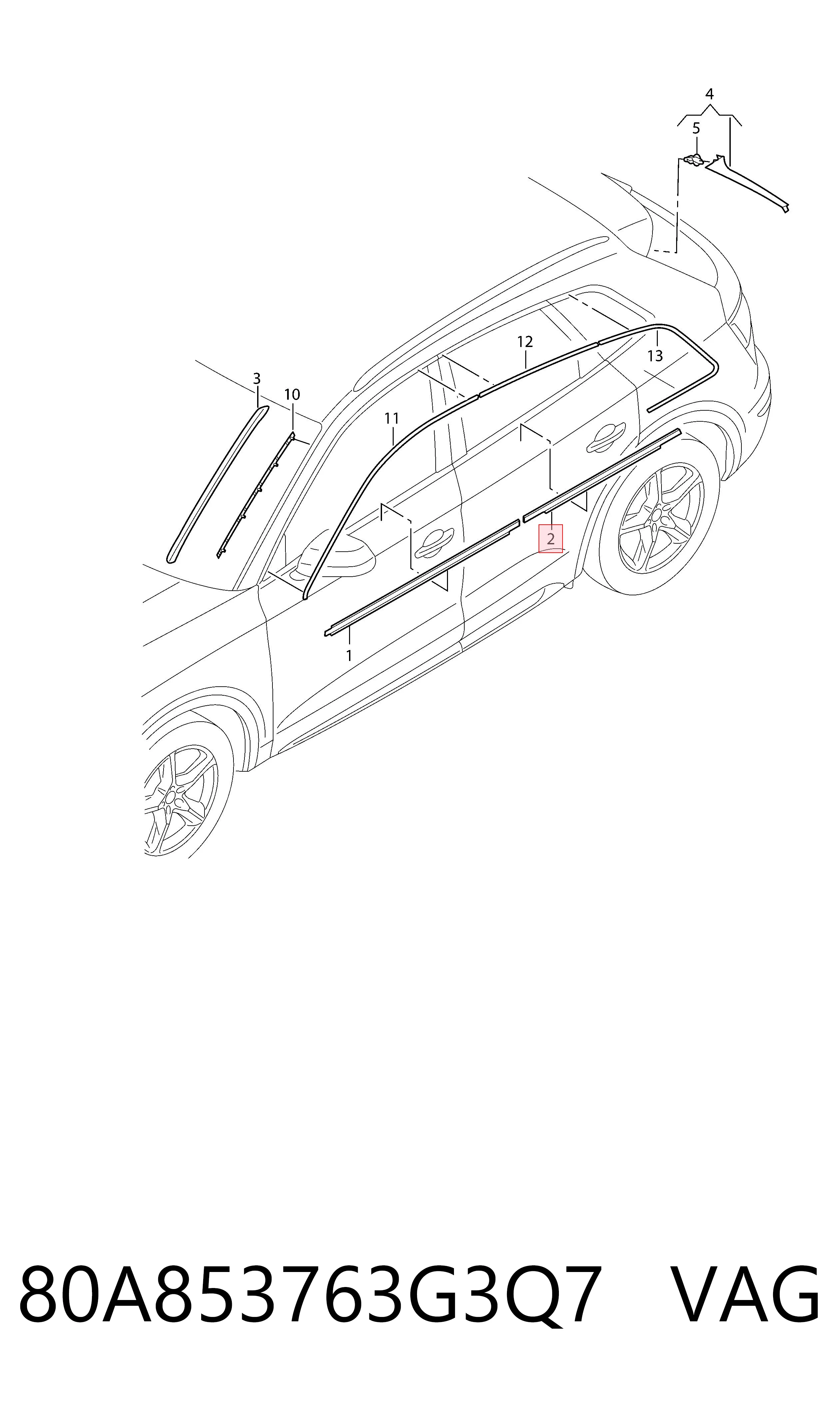 80A853763G3Q7 VAG Sellador exterior de vidrio de puerta trasera izquierda