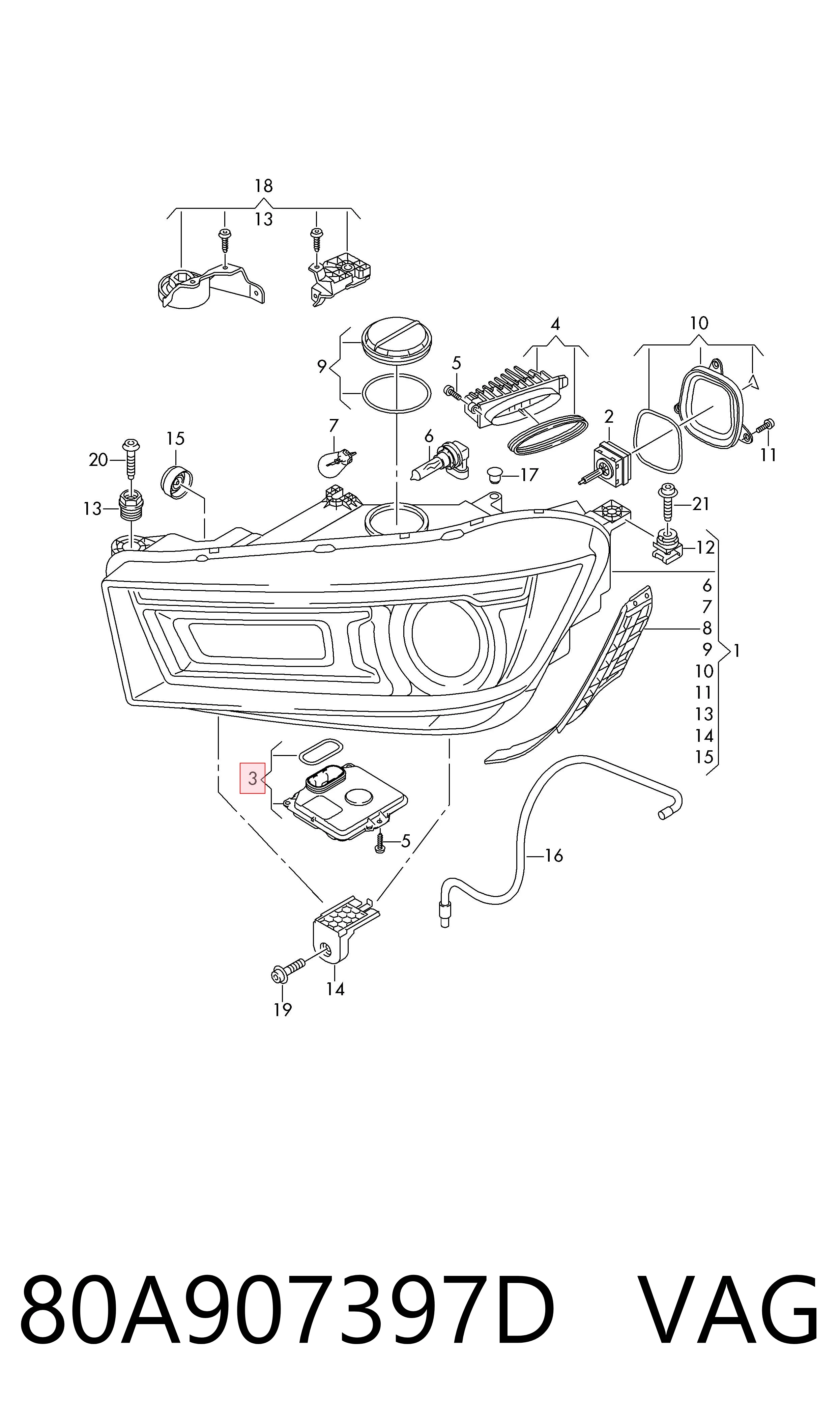 80A907397D VAG Módulo de control de luces de faros (ECU)
