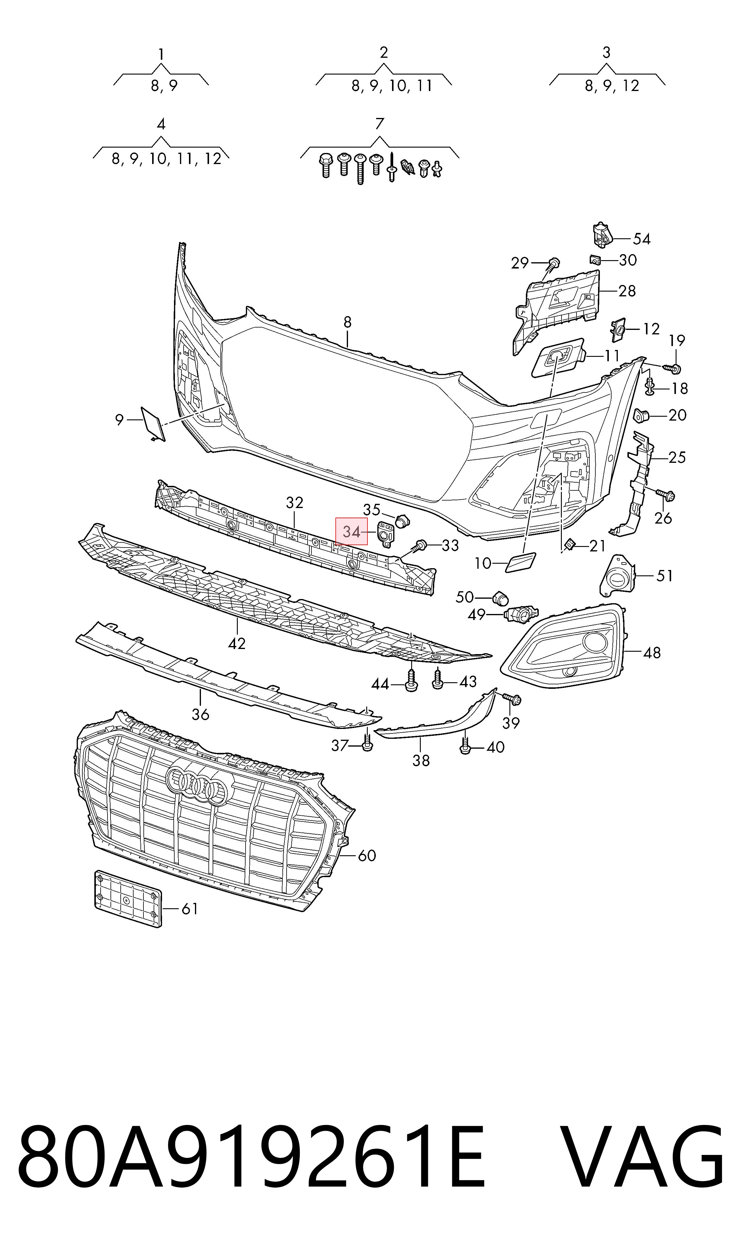 80A919261E VAG Soporte del sensor de estacionamiento delantero lateral