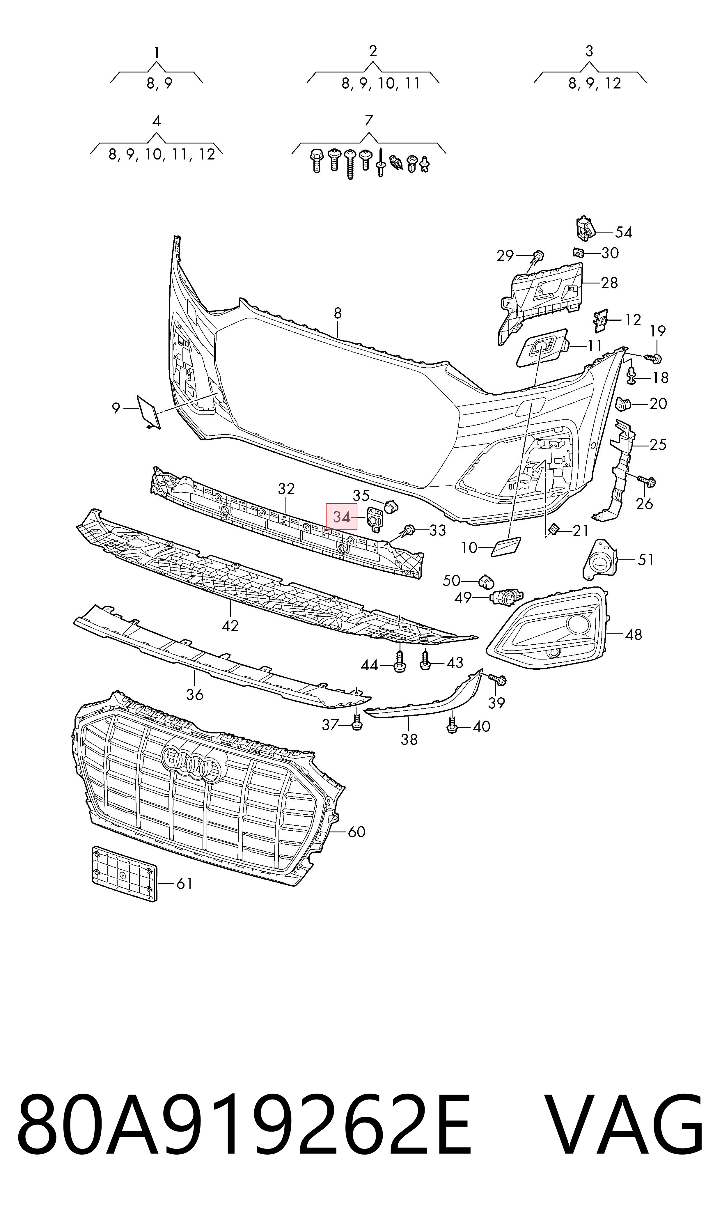 80A919262E VAG Soporte del sensor de estacionamiento delantero central