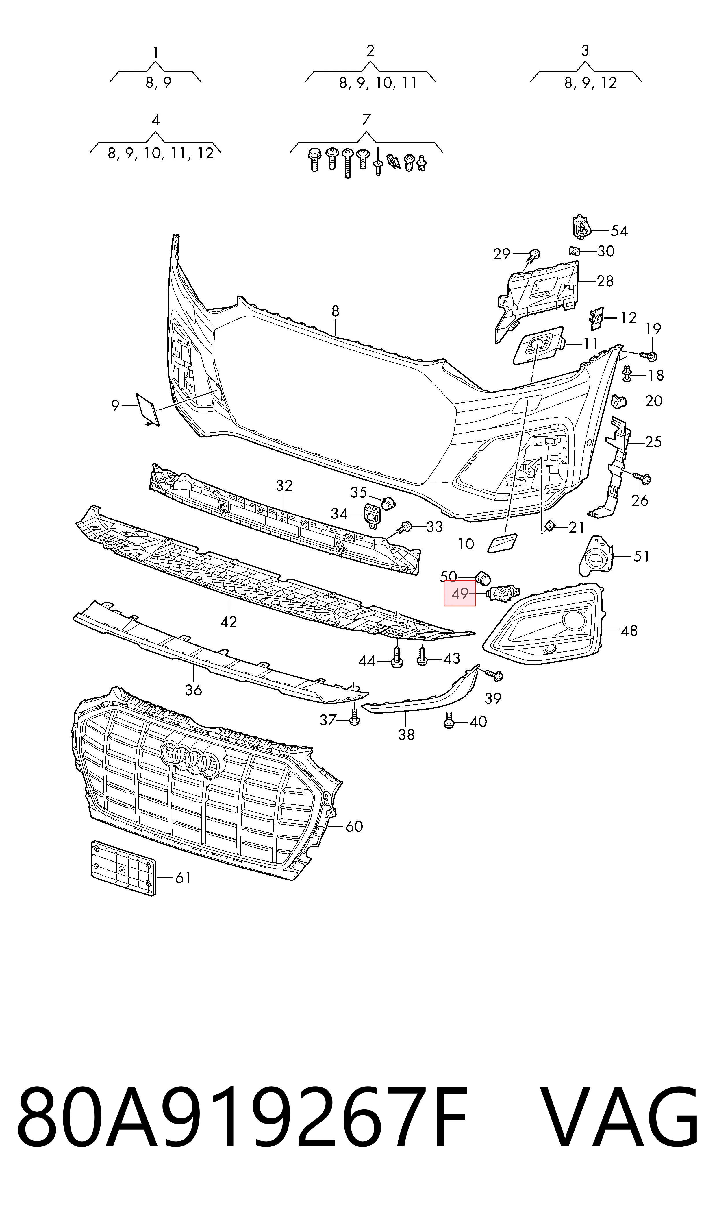 80A919267F VAG Soporte del sensor de estacionamiento delantero lateral