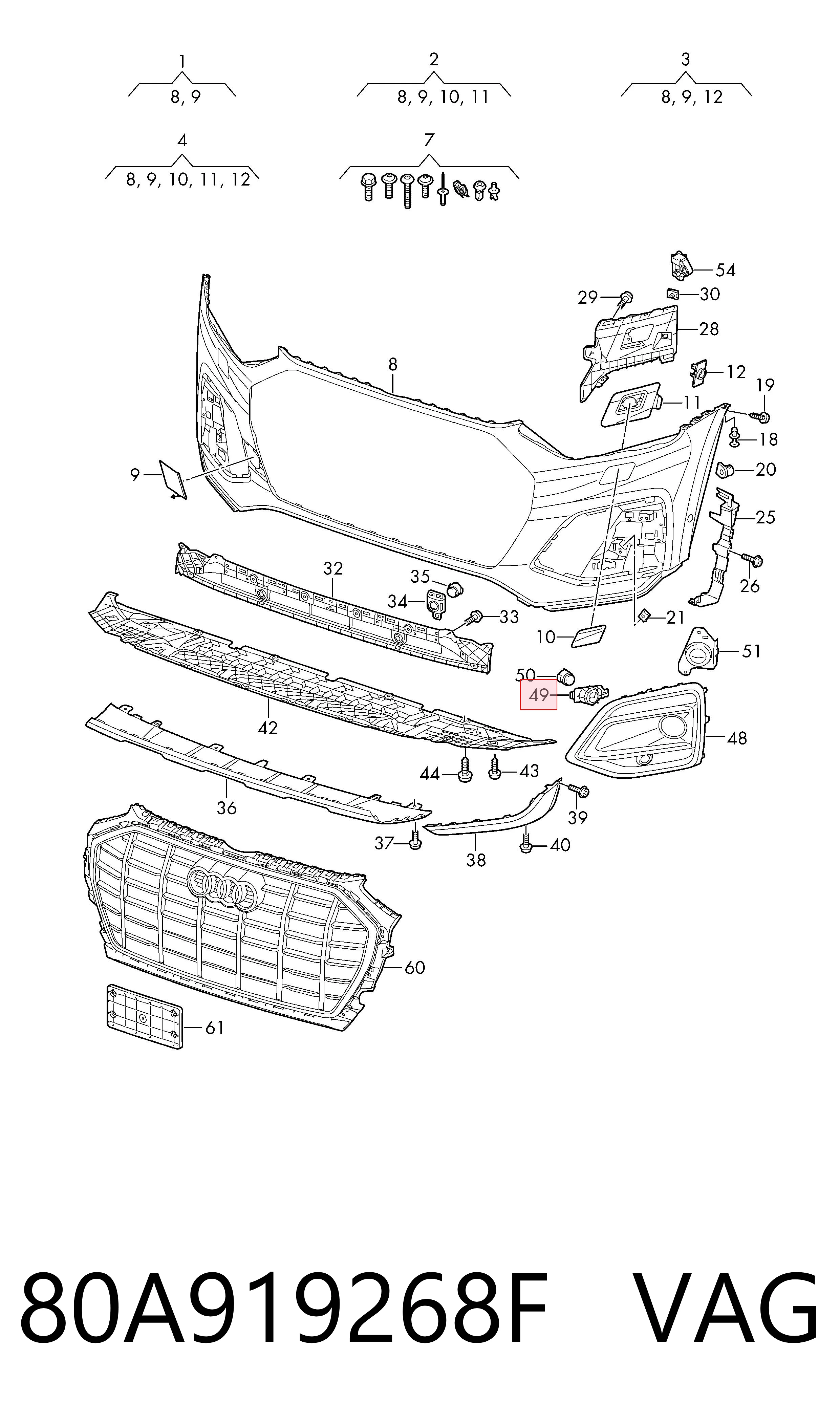 80A919268F VAG Soporte del sensor de estacionamiento delantero lateral