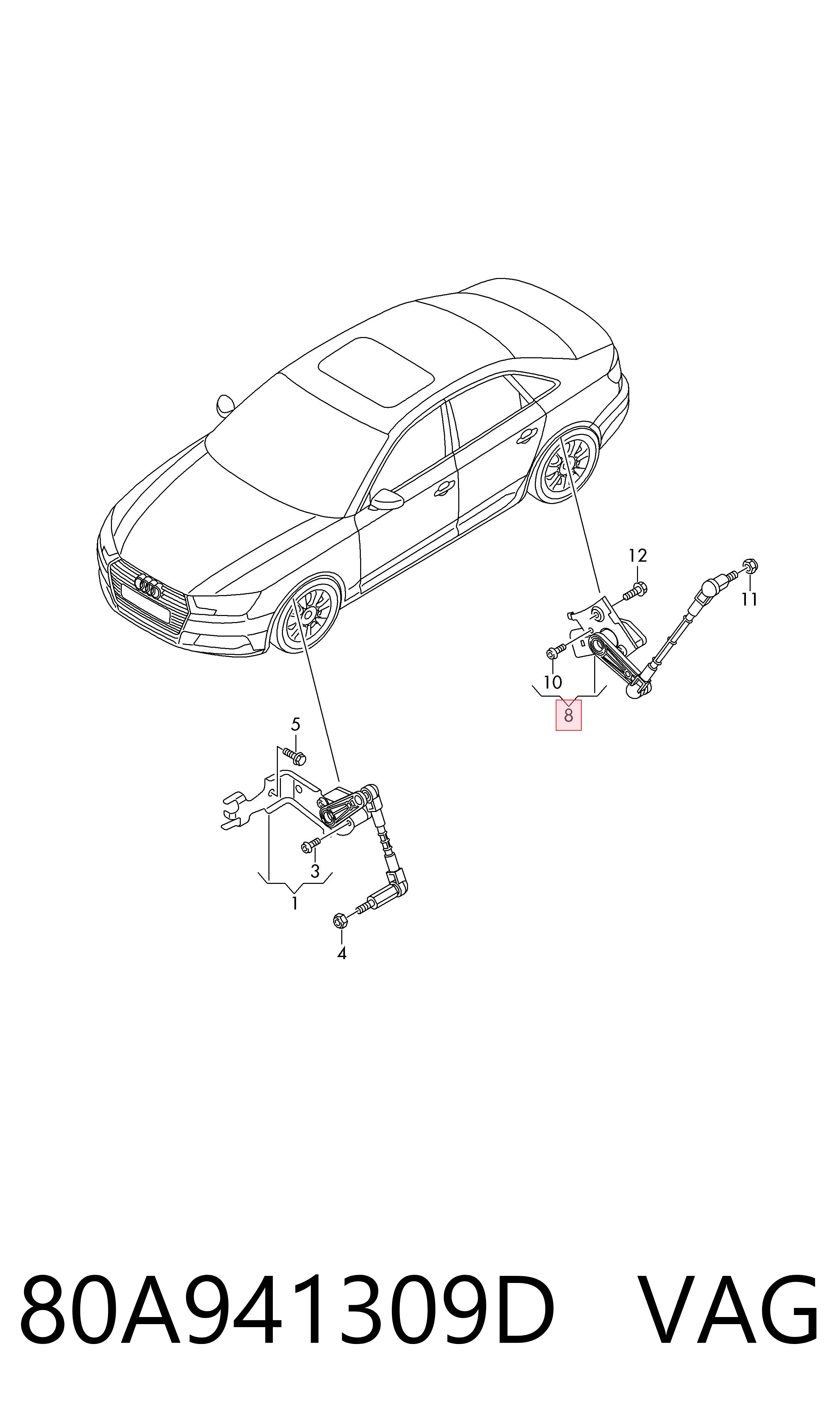 Sensor de nivel de carrocería trasero izquierdo 80A941309D VAG
