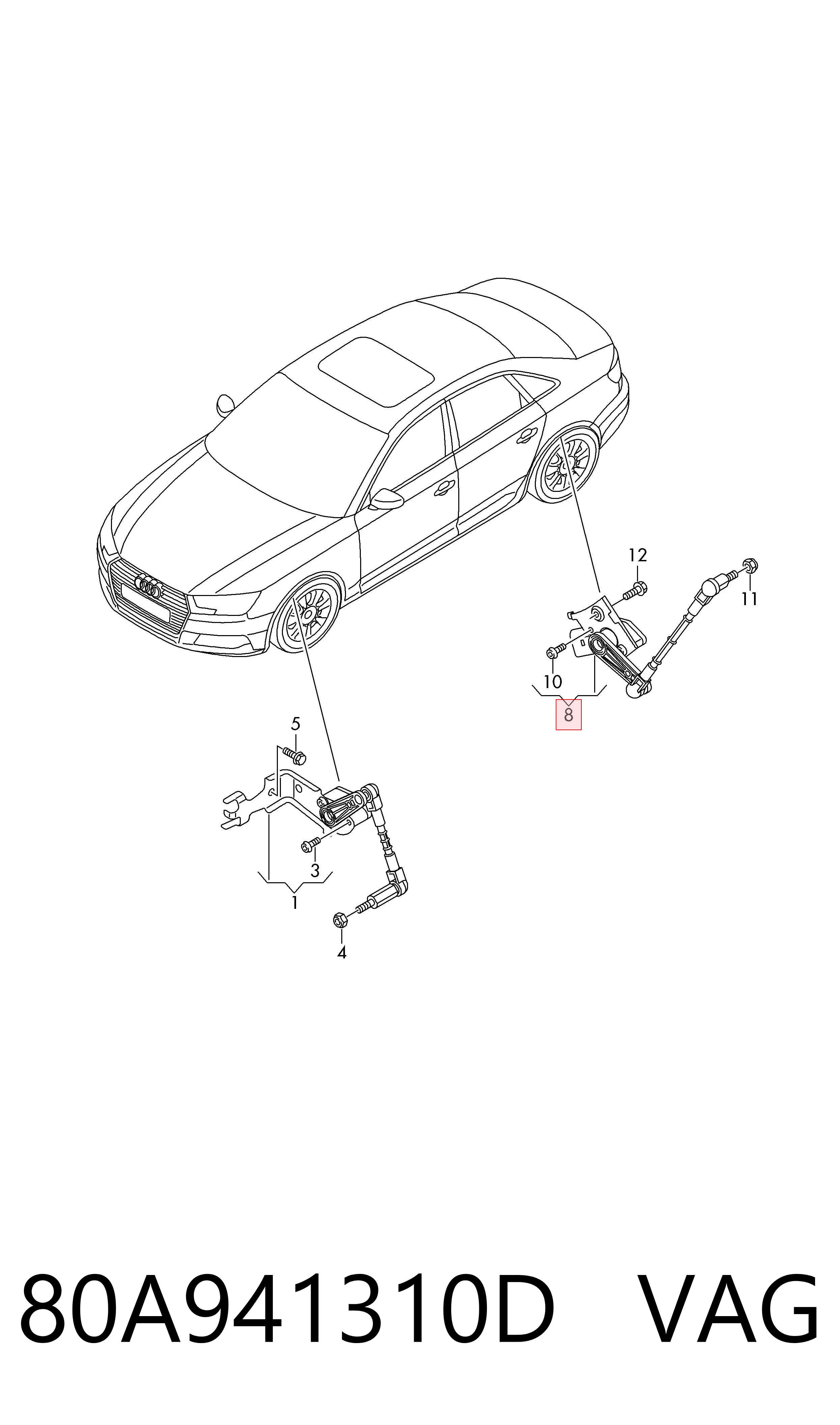 Sensor de nivel de carrocería trasero derecho 80A941310D VAG