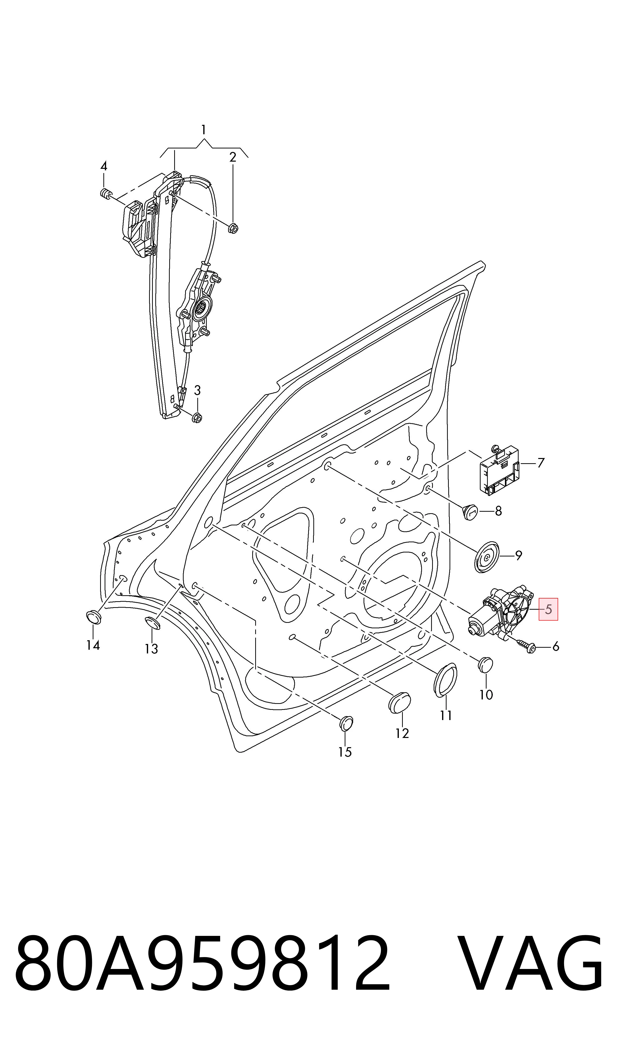 80A959812 VAG Motor del elevalunas de la puerta trasera izquierda