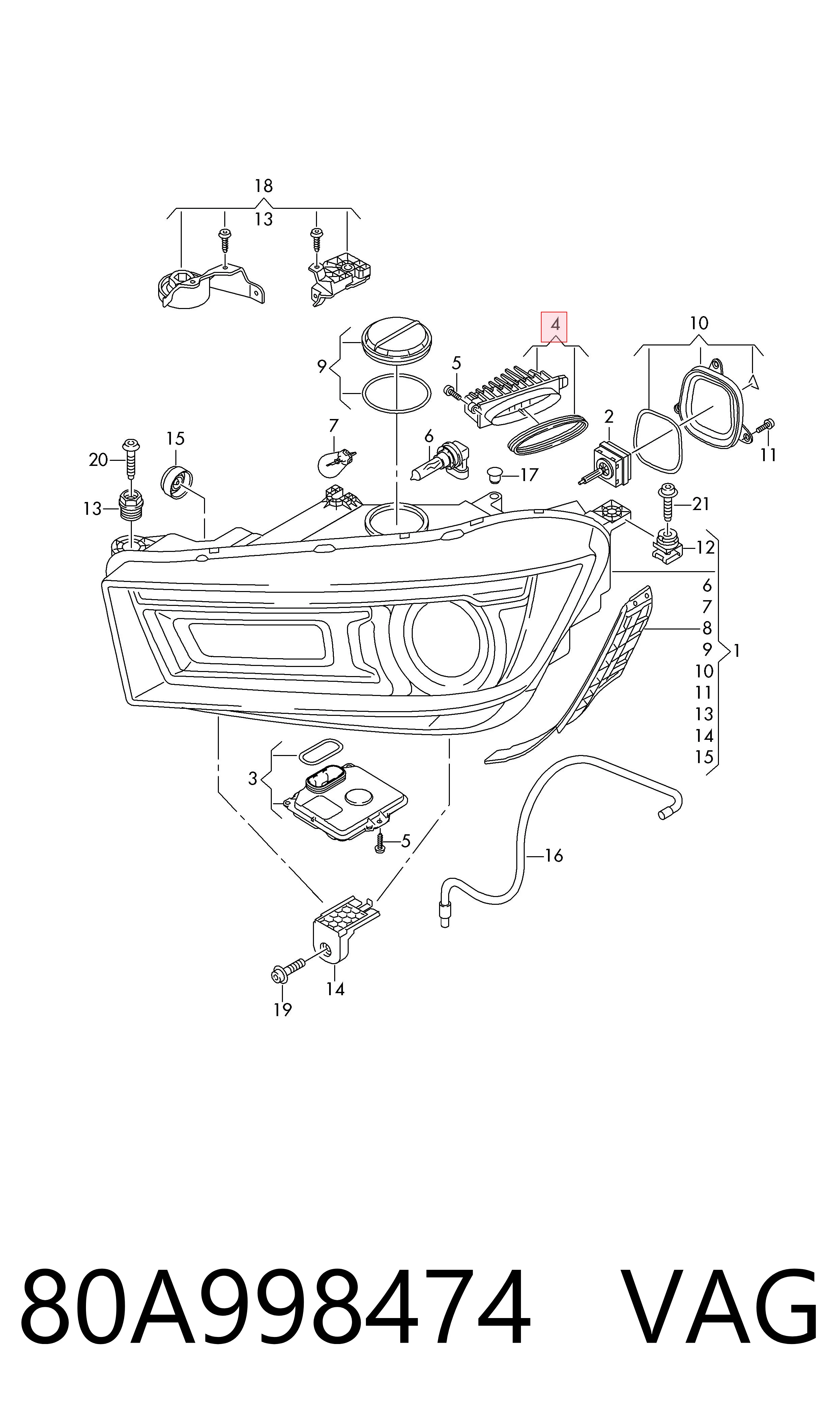 80A998474 VAG Módulo de control de luces de faros (ECU)