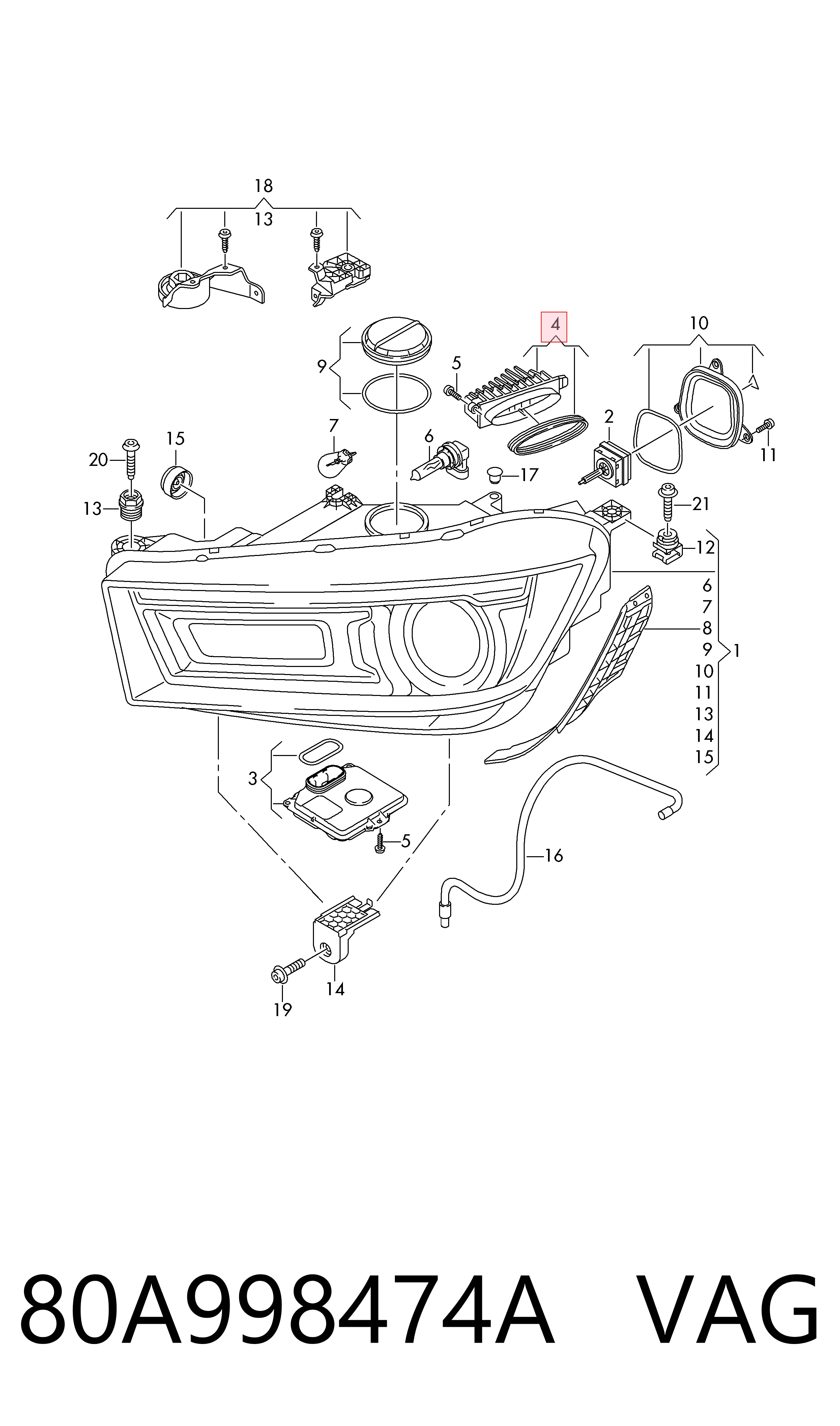80A998474A VAG Módulo de control de luces de faros (ECU)
