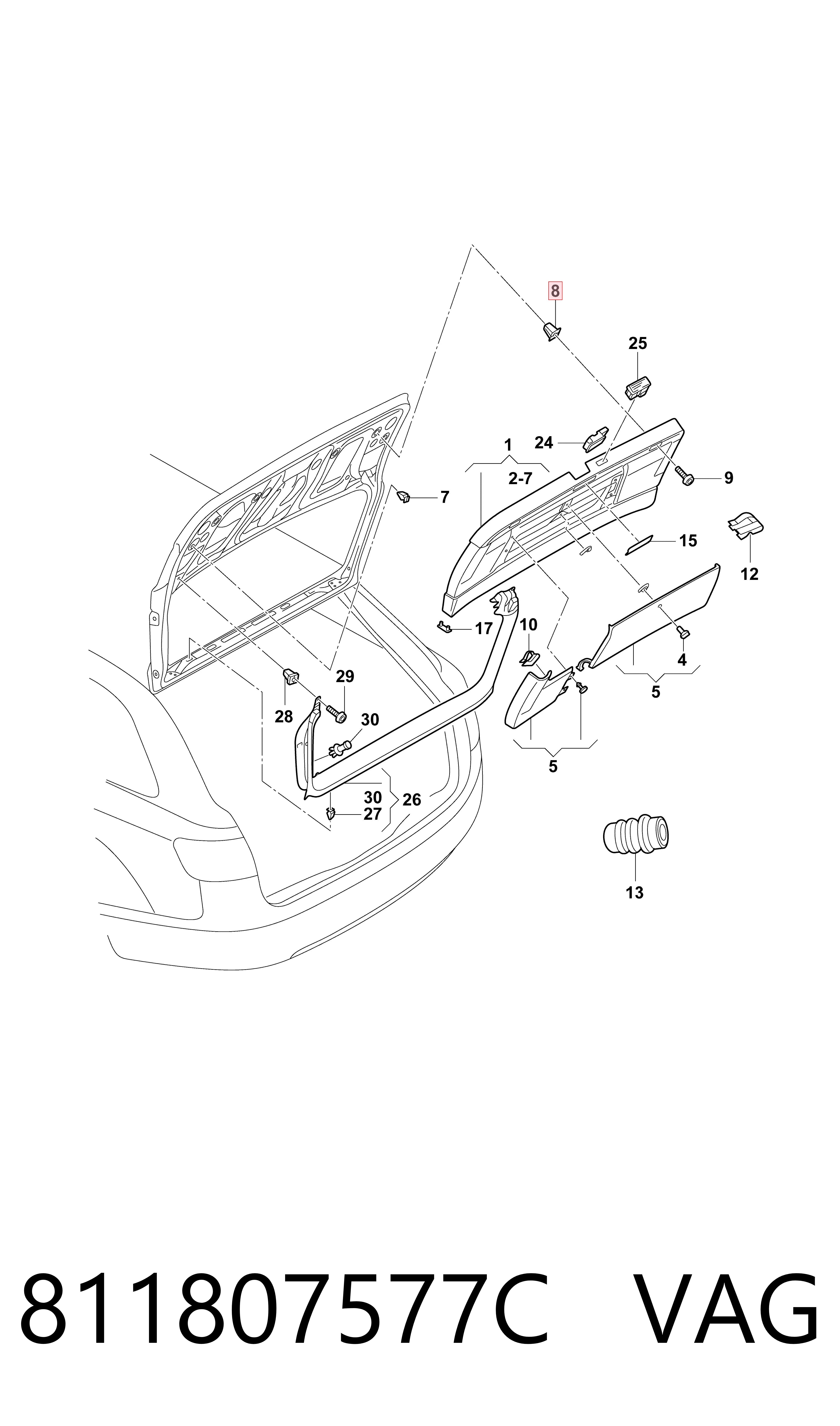 811807577C VAG Clip de fijación del guardabarros delantero