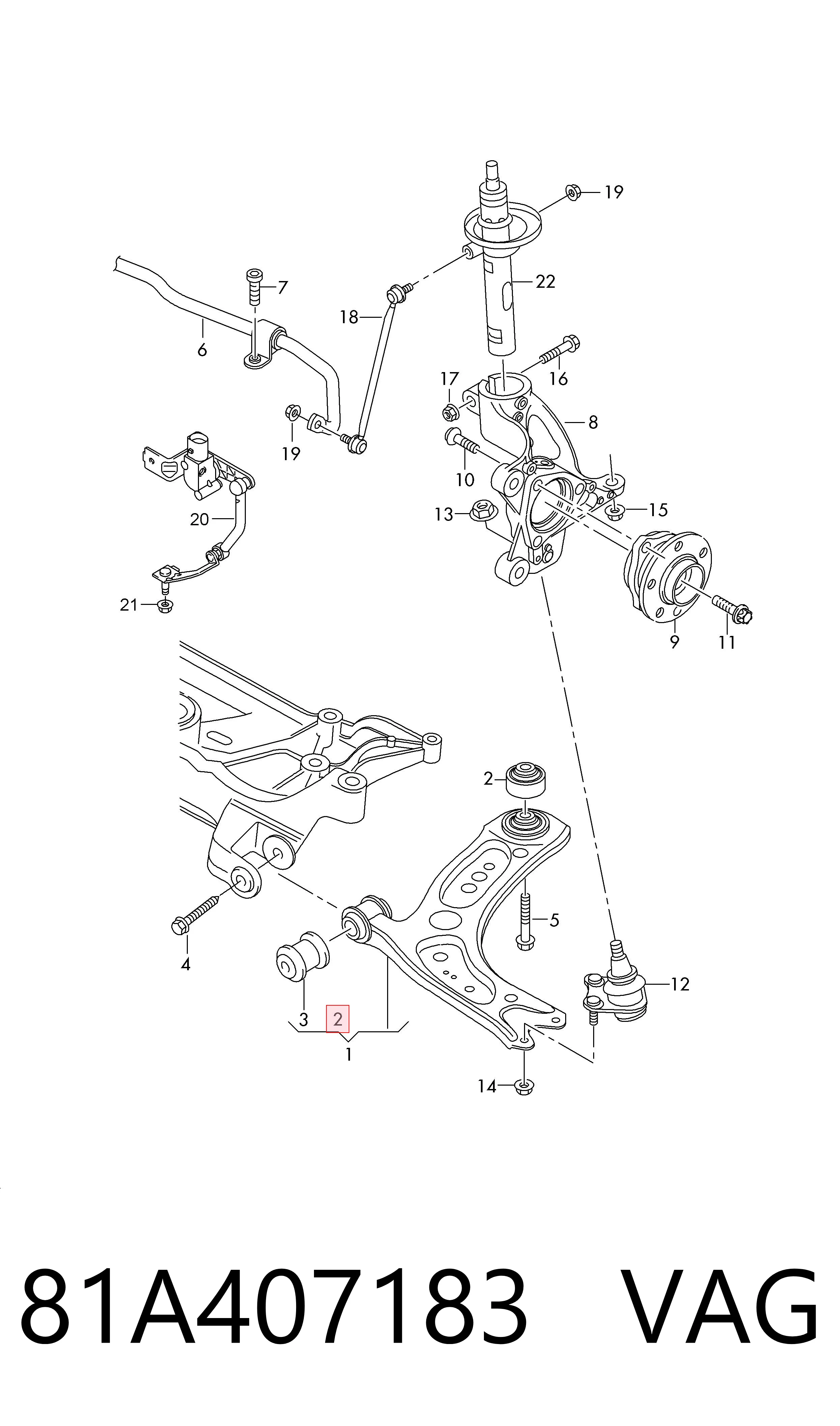 81A407183 VAG Silentblock de brazo de suspensión delantero inferior