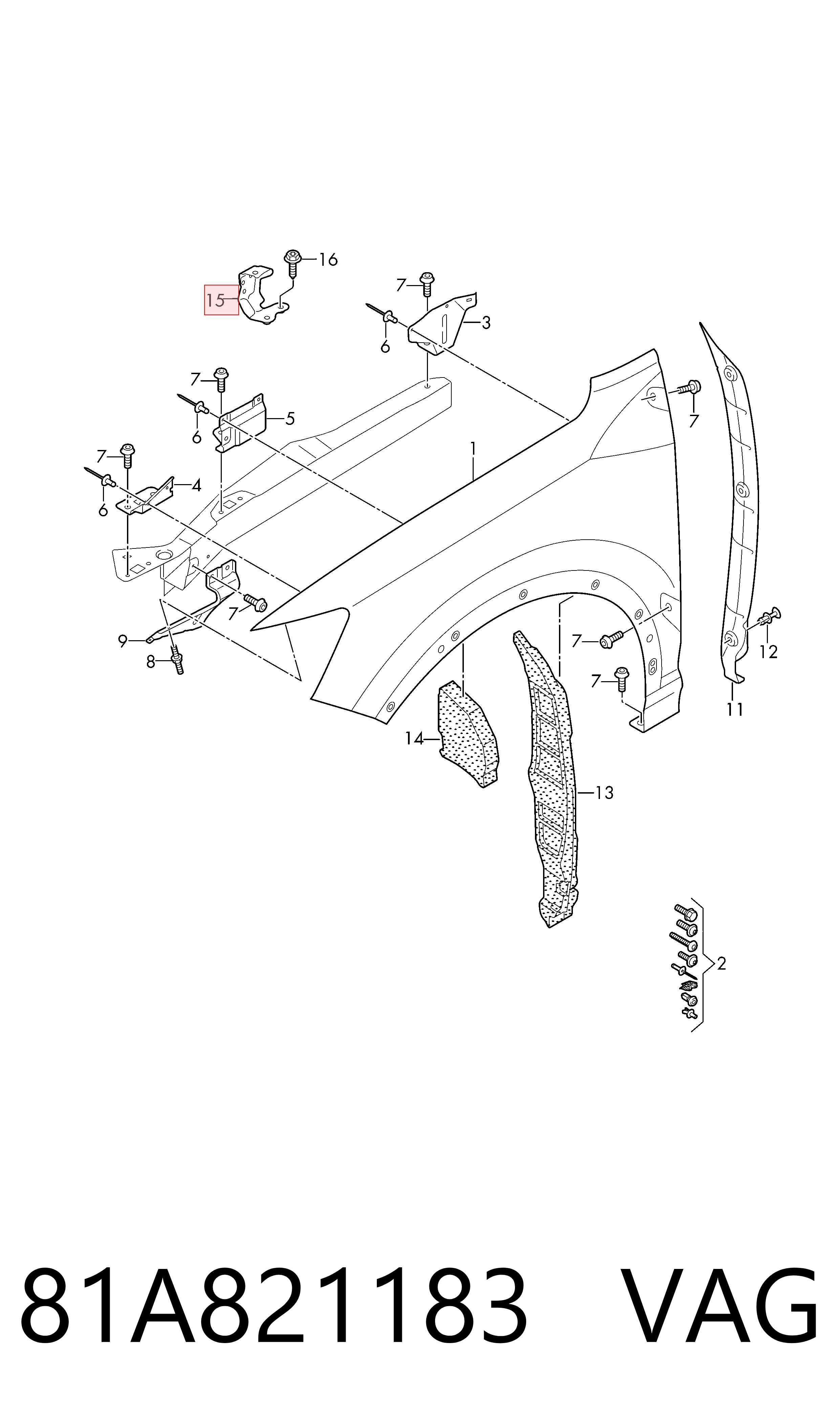 81A821183 VAG Soporte trasero de aleta delantera izquierda