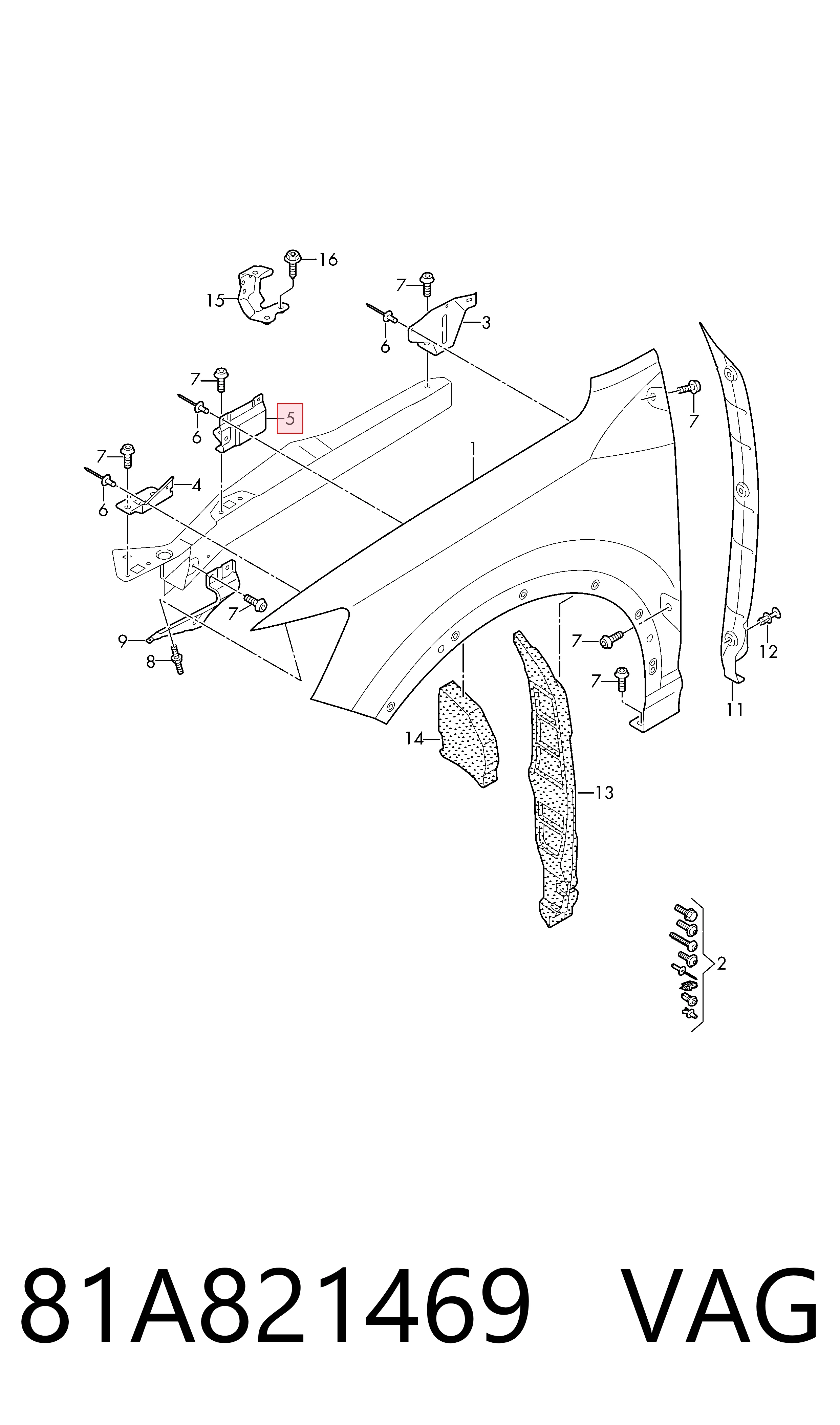 81A821469 VAG Soporte trasero de aleta delantera izquierda