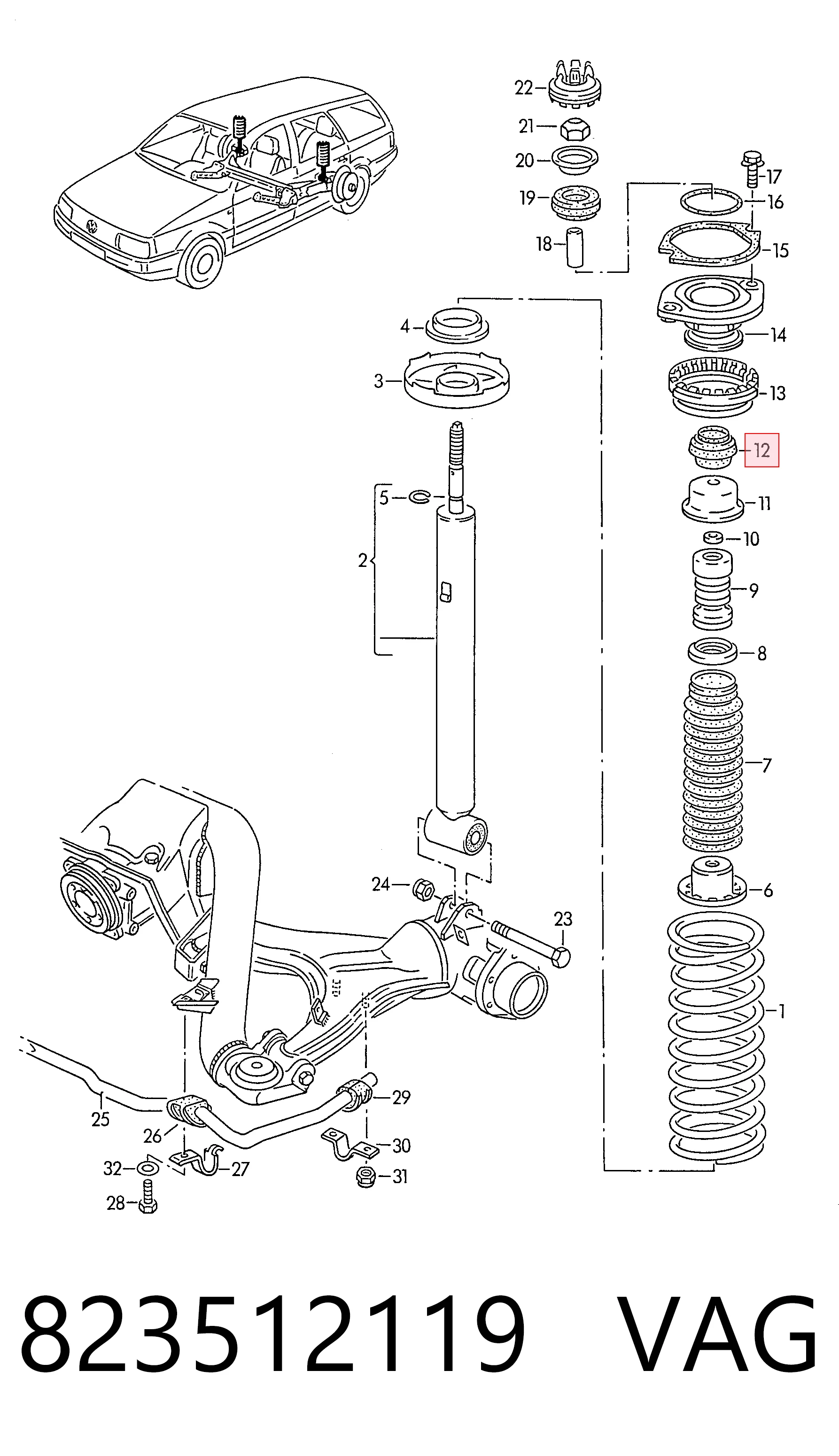 Comprar Soporte del amortiguador trasero Volkswagen Passat  3A5, 351, 315 a bajo precio