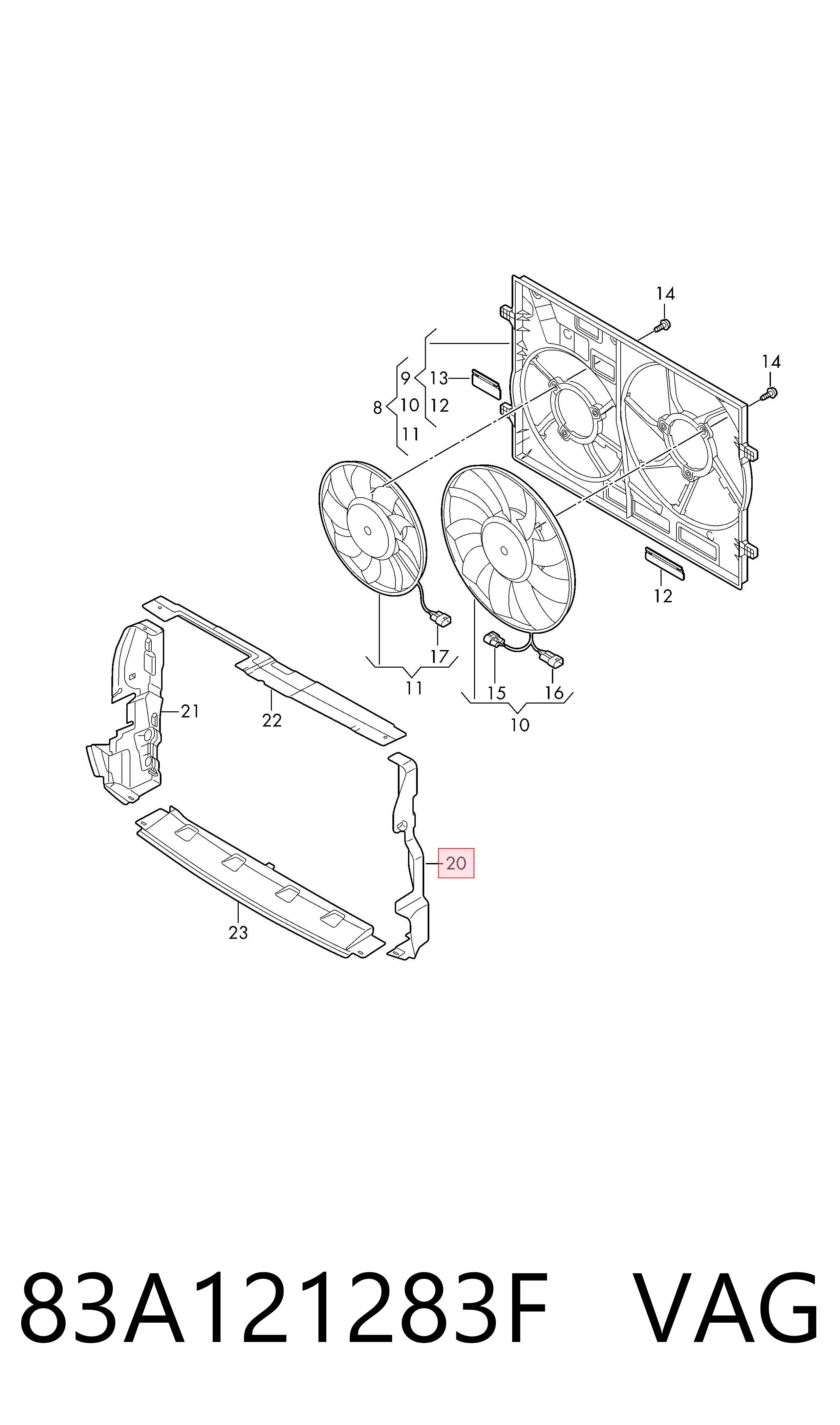83A121283F VAG Deflector de aire superior del radiador