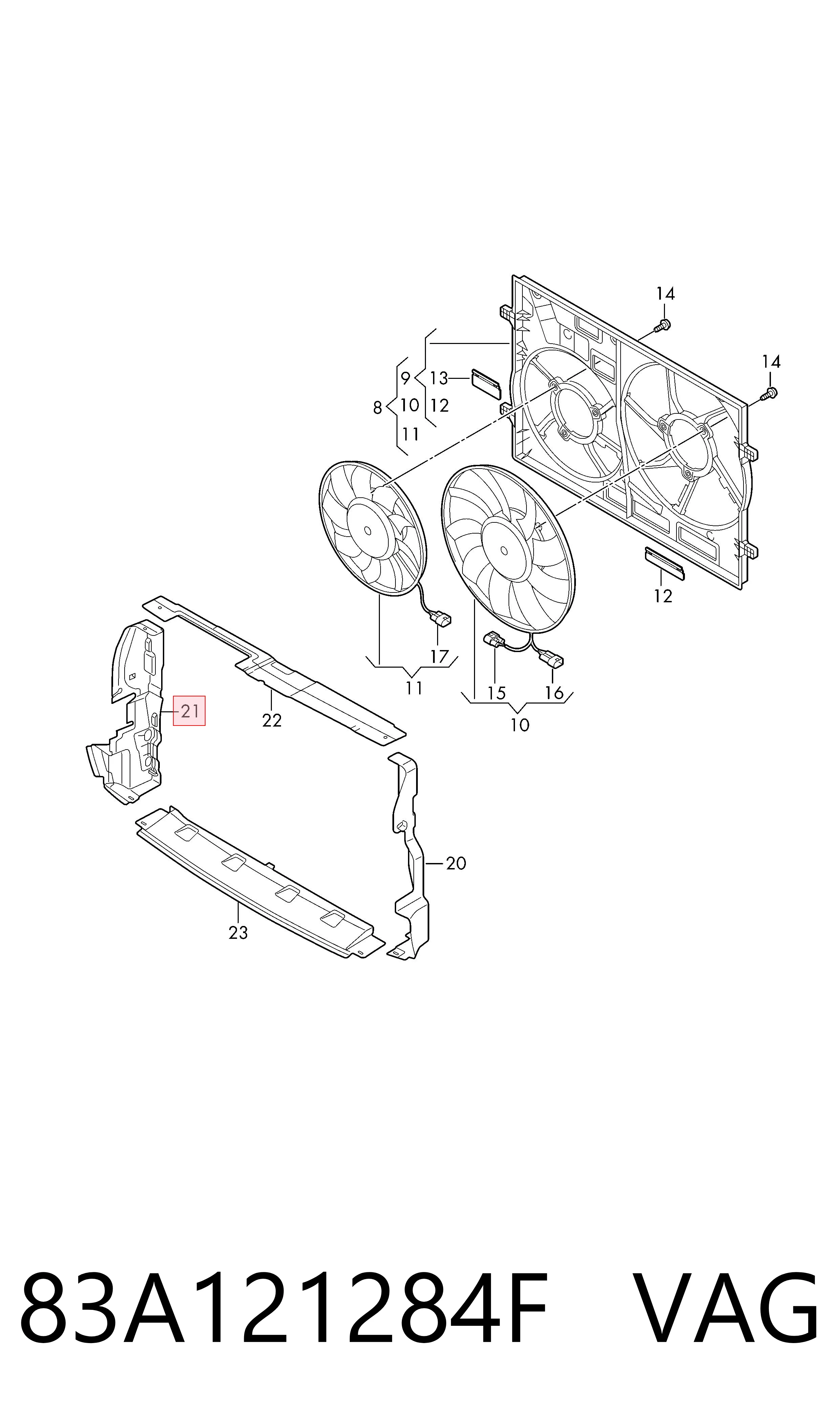 83A121284F VAG Deflector de aire superior del radiador
