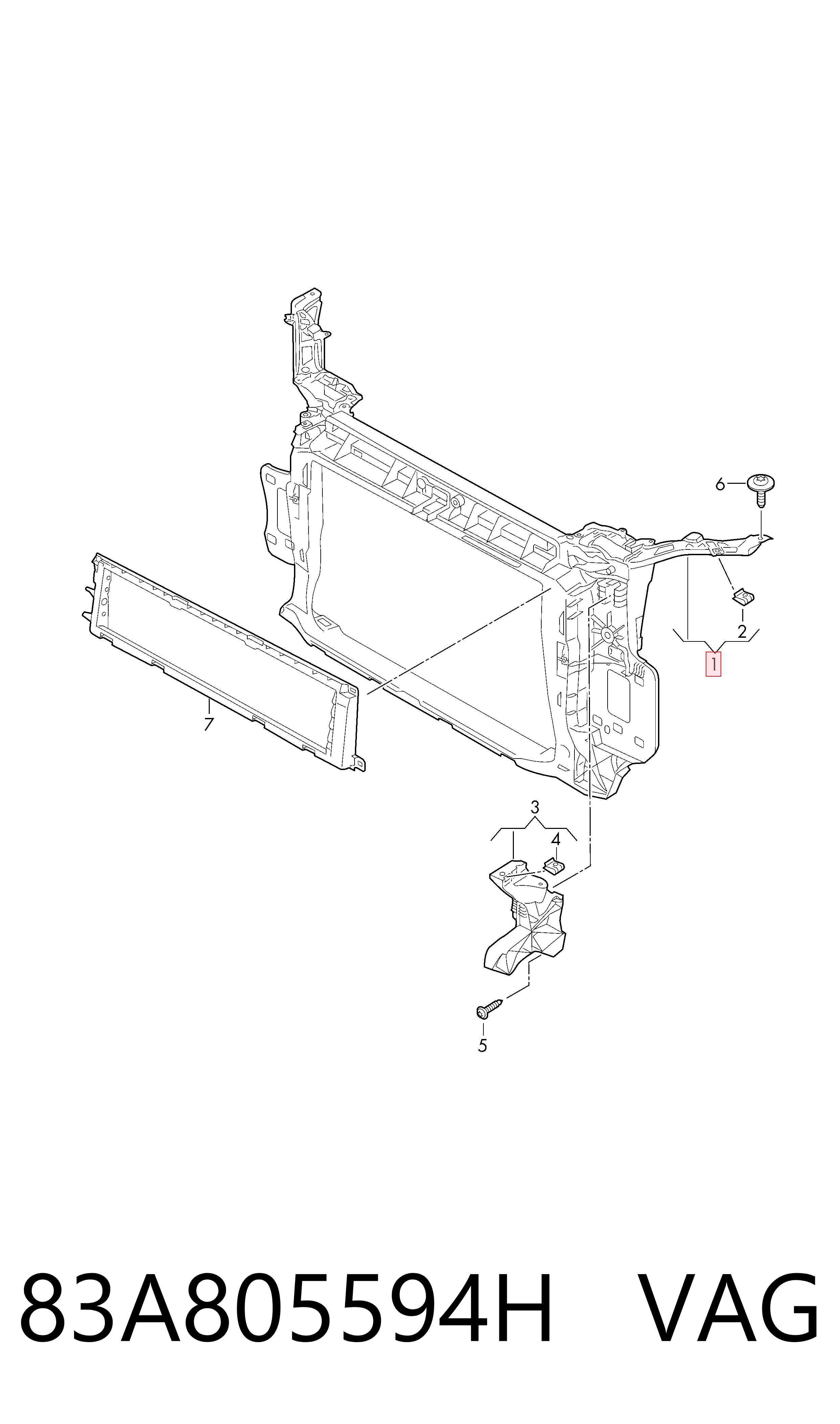 83A805594H VAG Soporte de radiador completo (panel de montaje para foco)