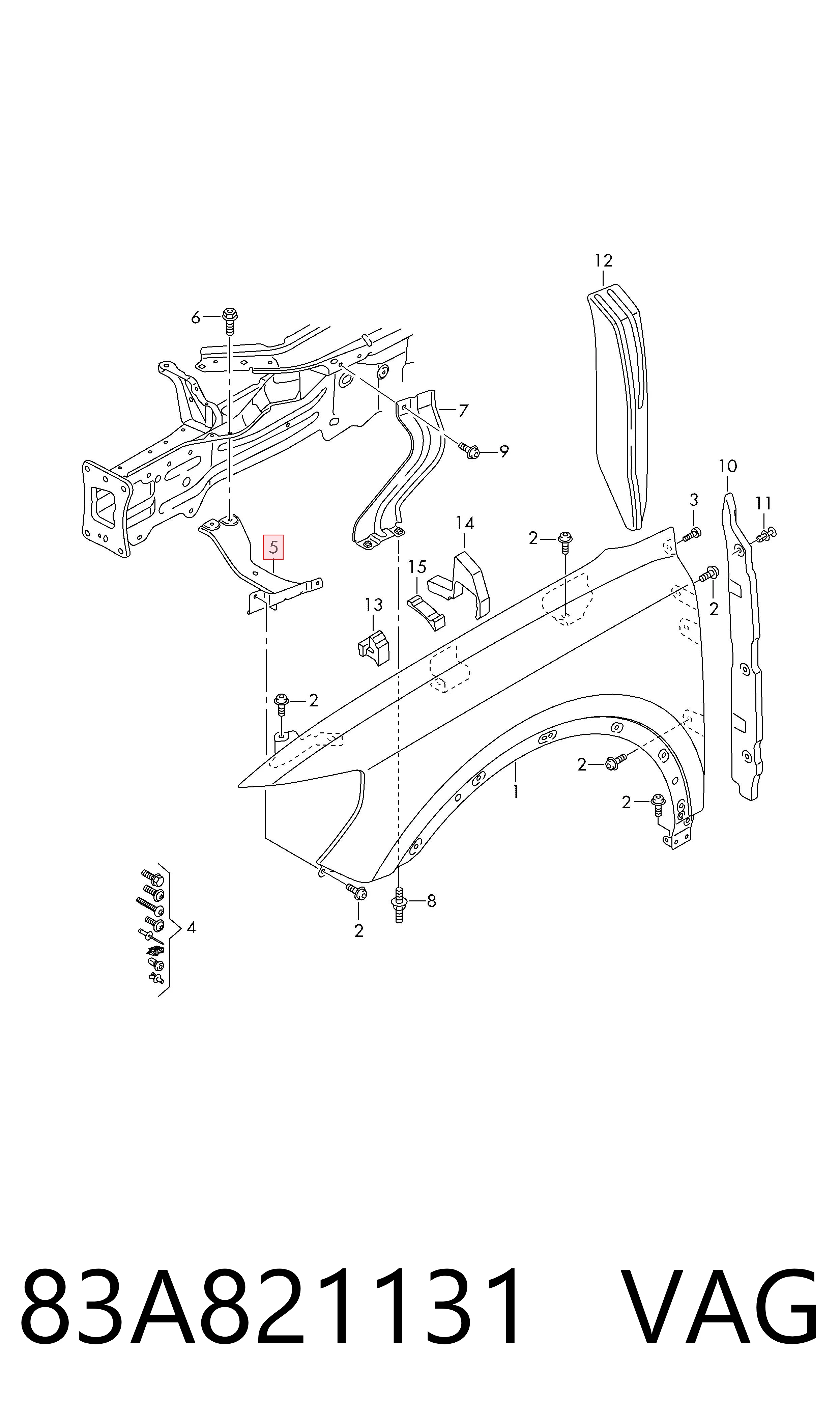 Soporte delantero izquierdo para aleta delantera VAG 83A821131 precio, desde 46,66 EUR