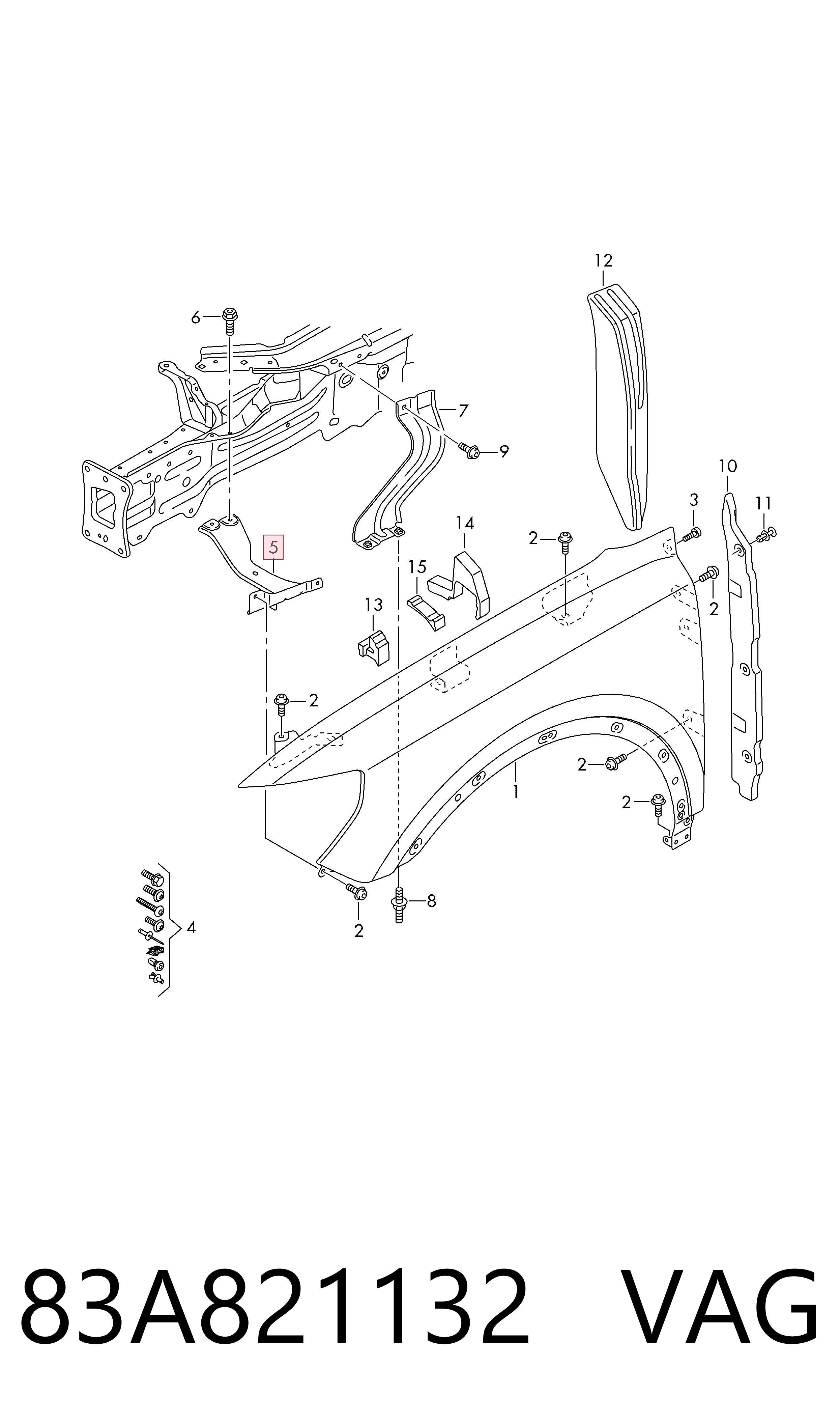 83A821132 VAG Soporte delantero de guardabarros delantero derecho