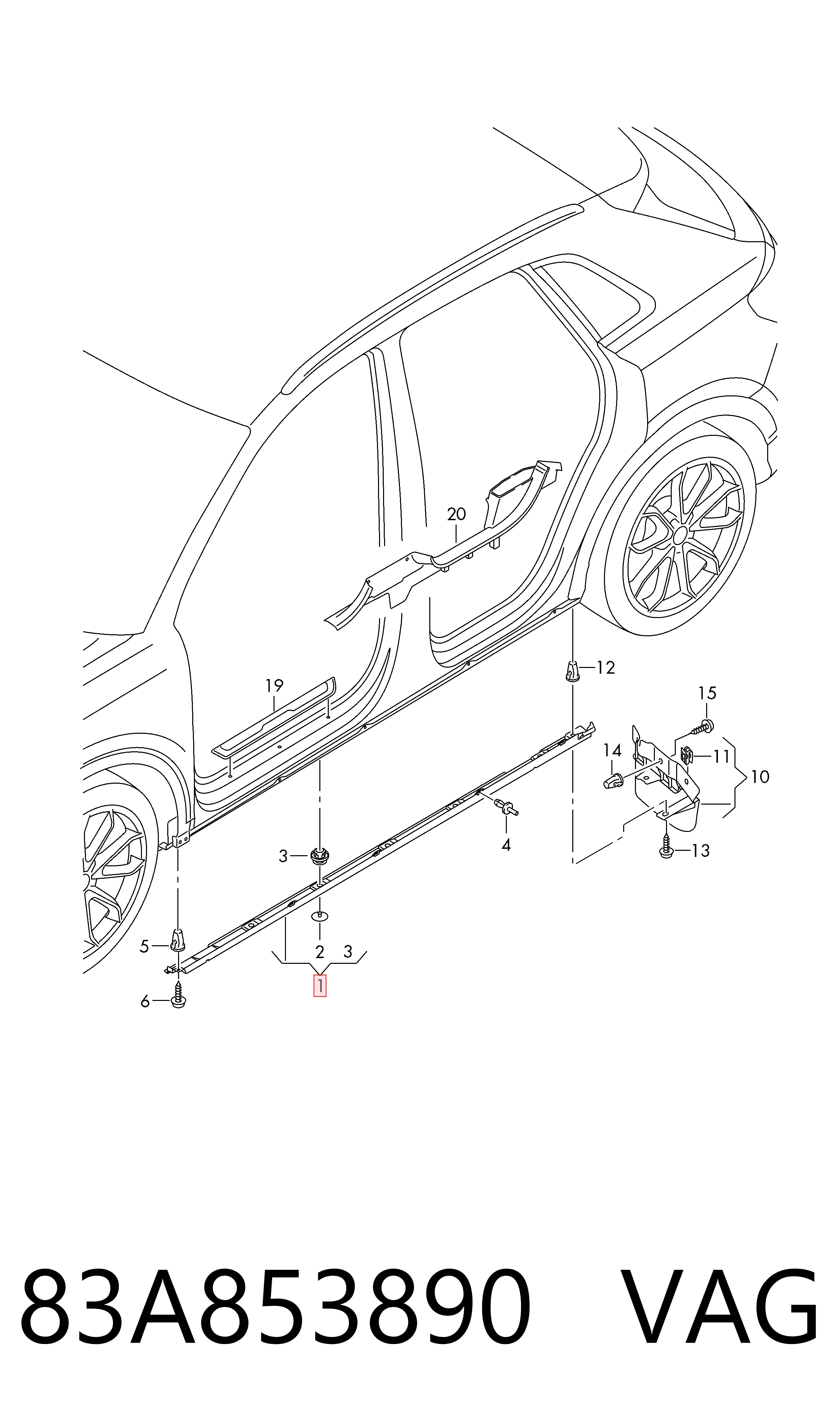 83A853890 VAG Moldura exterior derecha del umbral