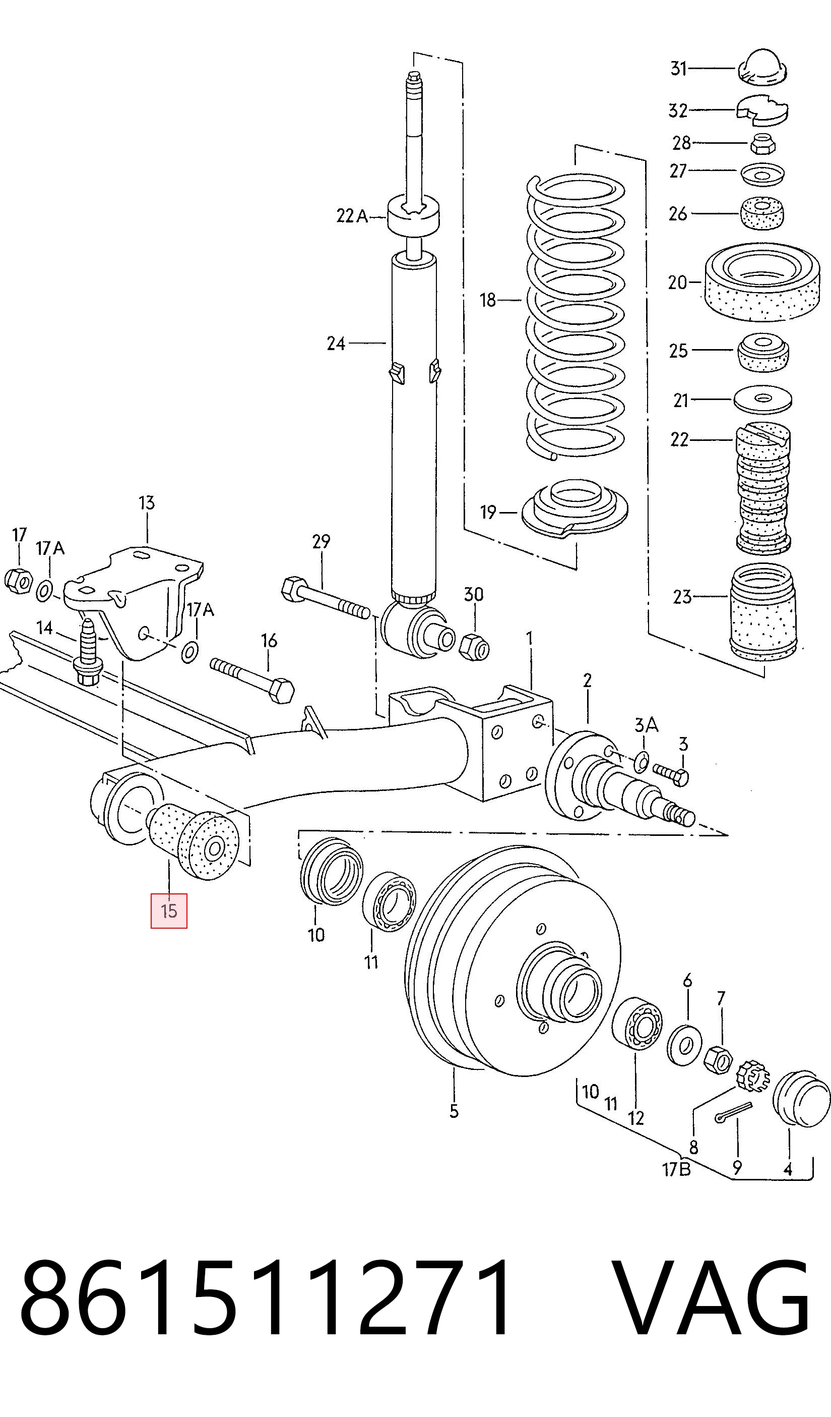 Silentblock trasero para Volkswagen Polo 86C