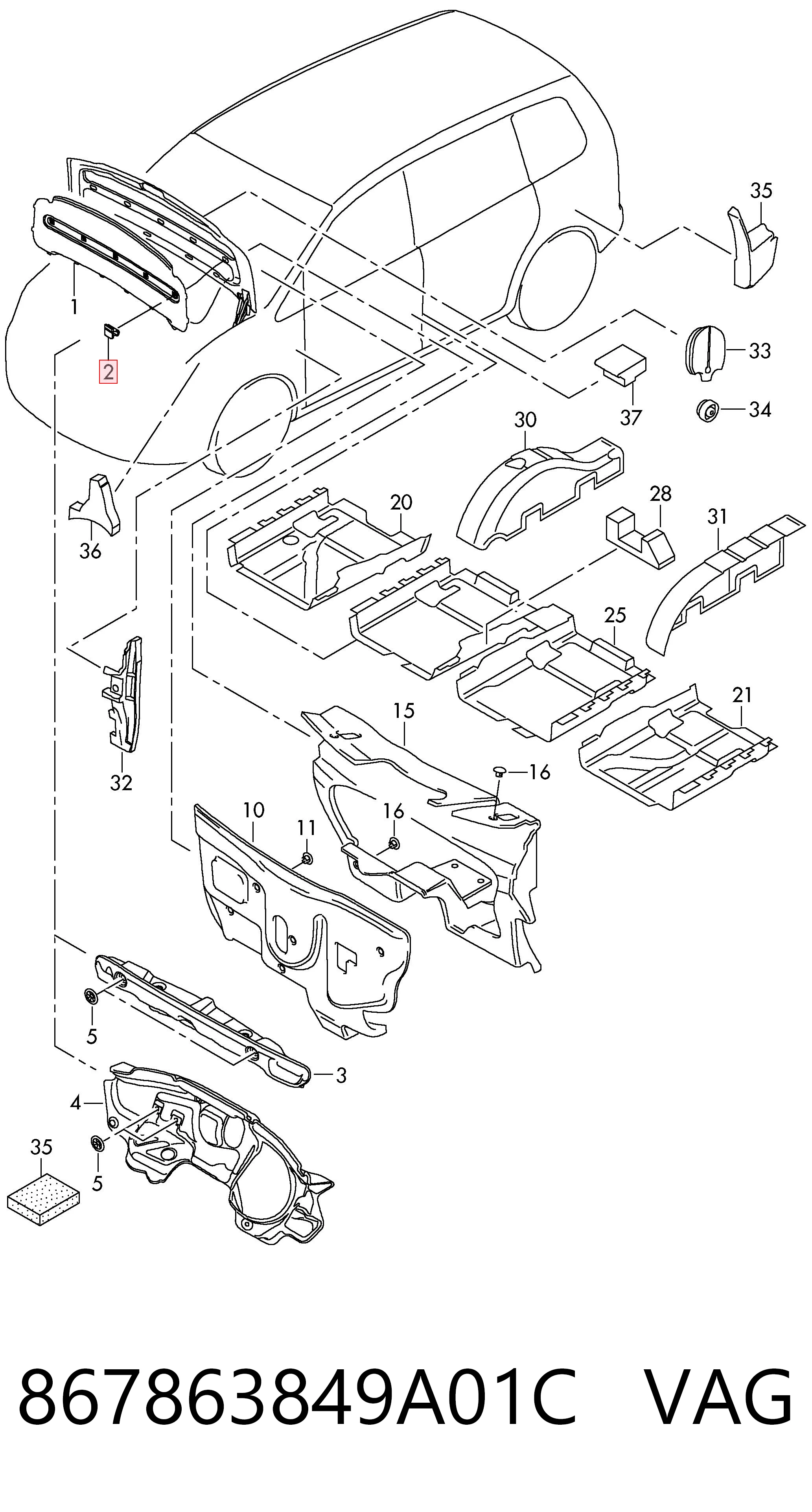 867863849A01C VAG Clip de fijación del guardabarros delantero