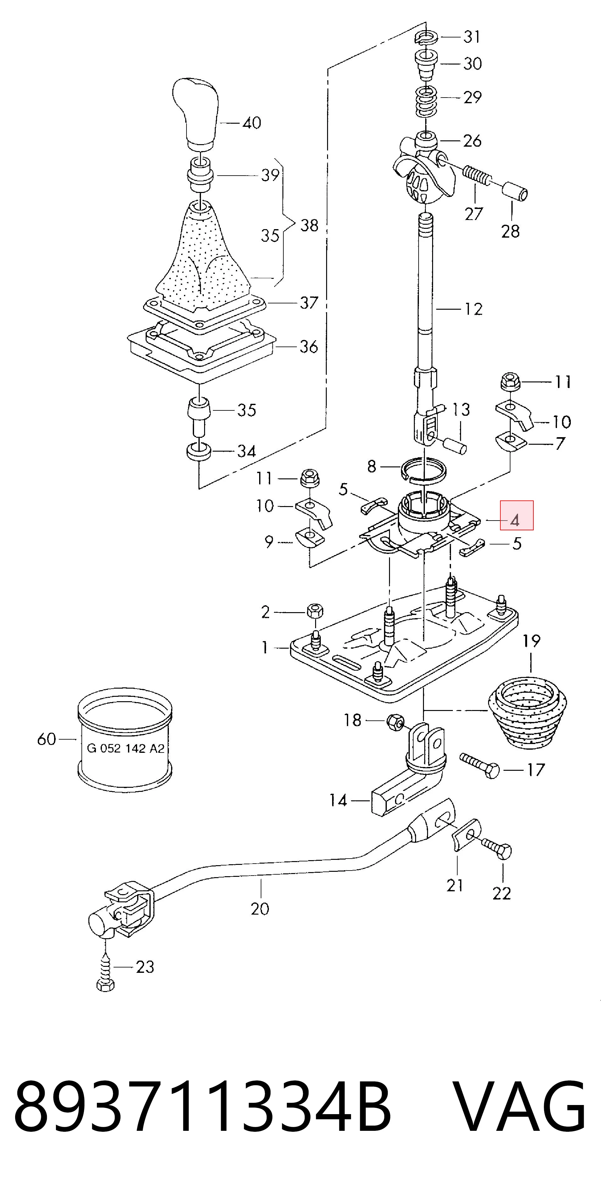 Soporte de la palanca selectora de la caja de cambios 893711334B VAG